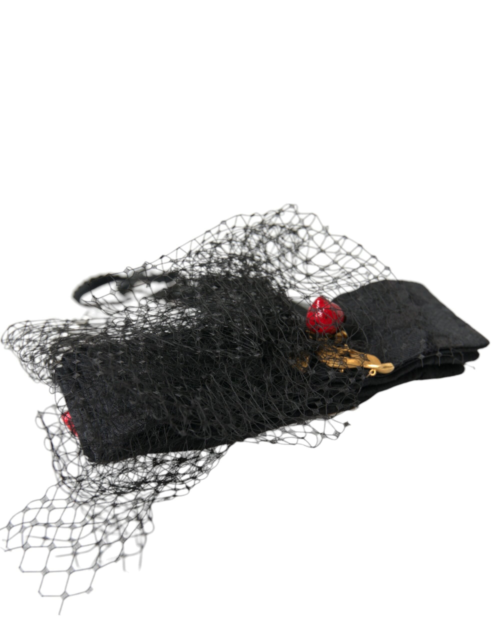 Dolce & Gabbana Strawberry Sicily Crystal Mesh Net Headband Black Diadem Glam Steals