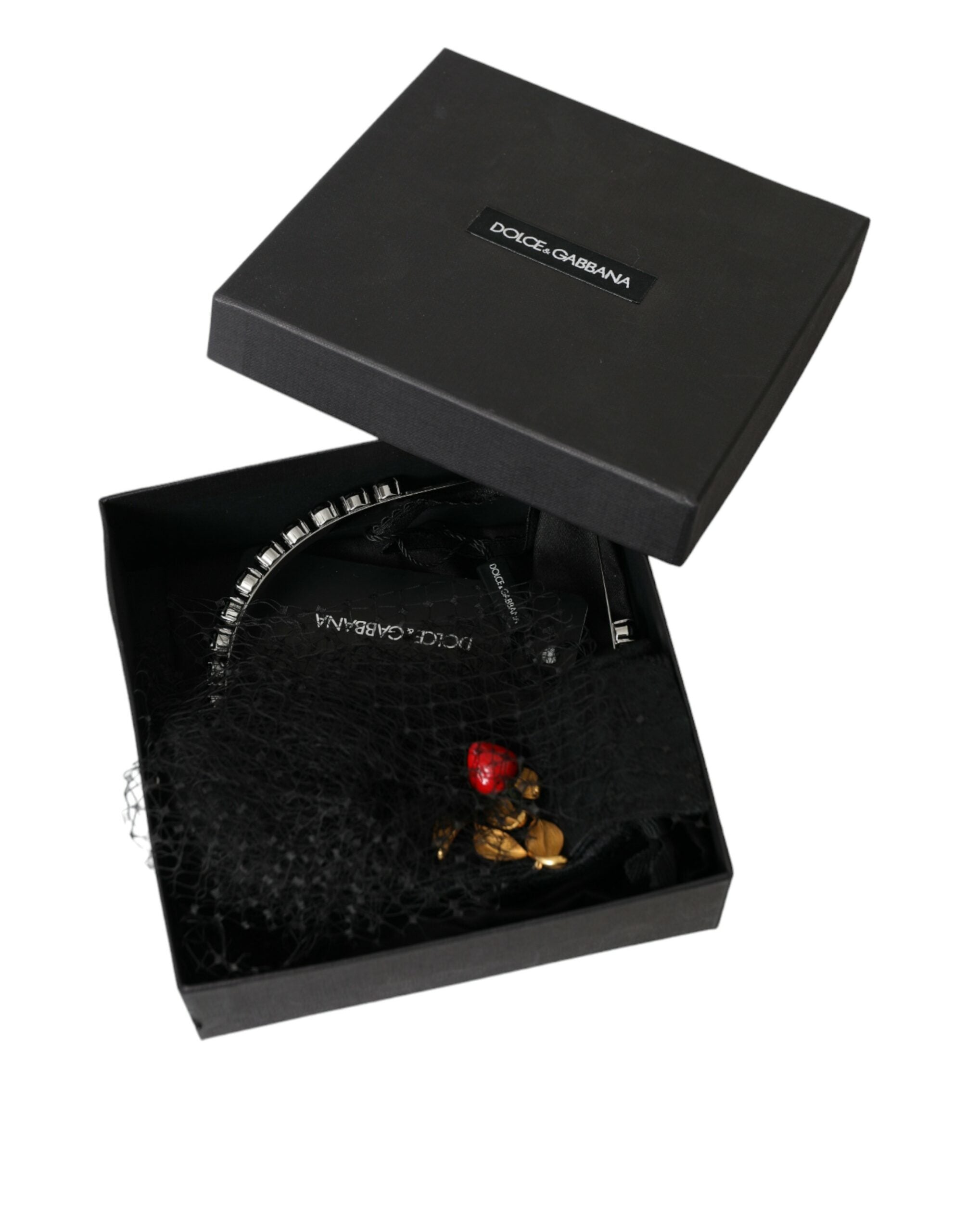 Dolce & Gabbana Strawberry Sicily Crystal Mesh Net Headband Black Diadem Glam Steals