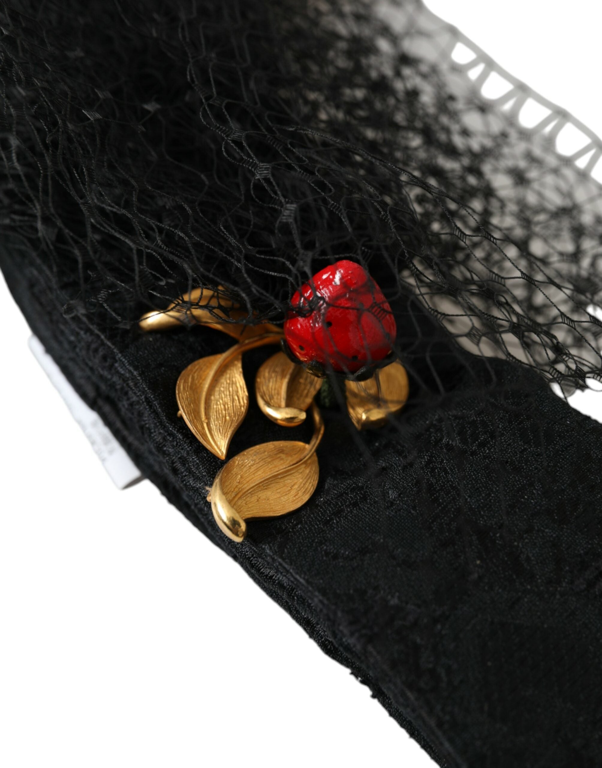 Dolce & Gabbana Strawberry Sicily Crystal Mesh Net Headband Black Diadem Glam Steals