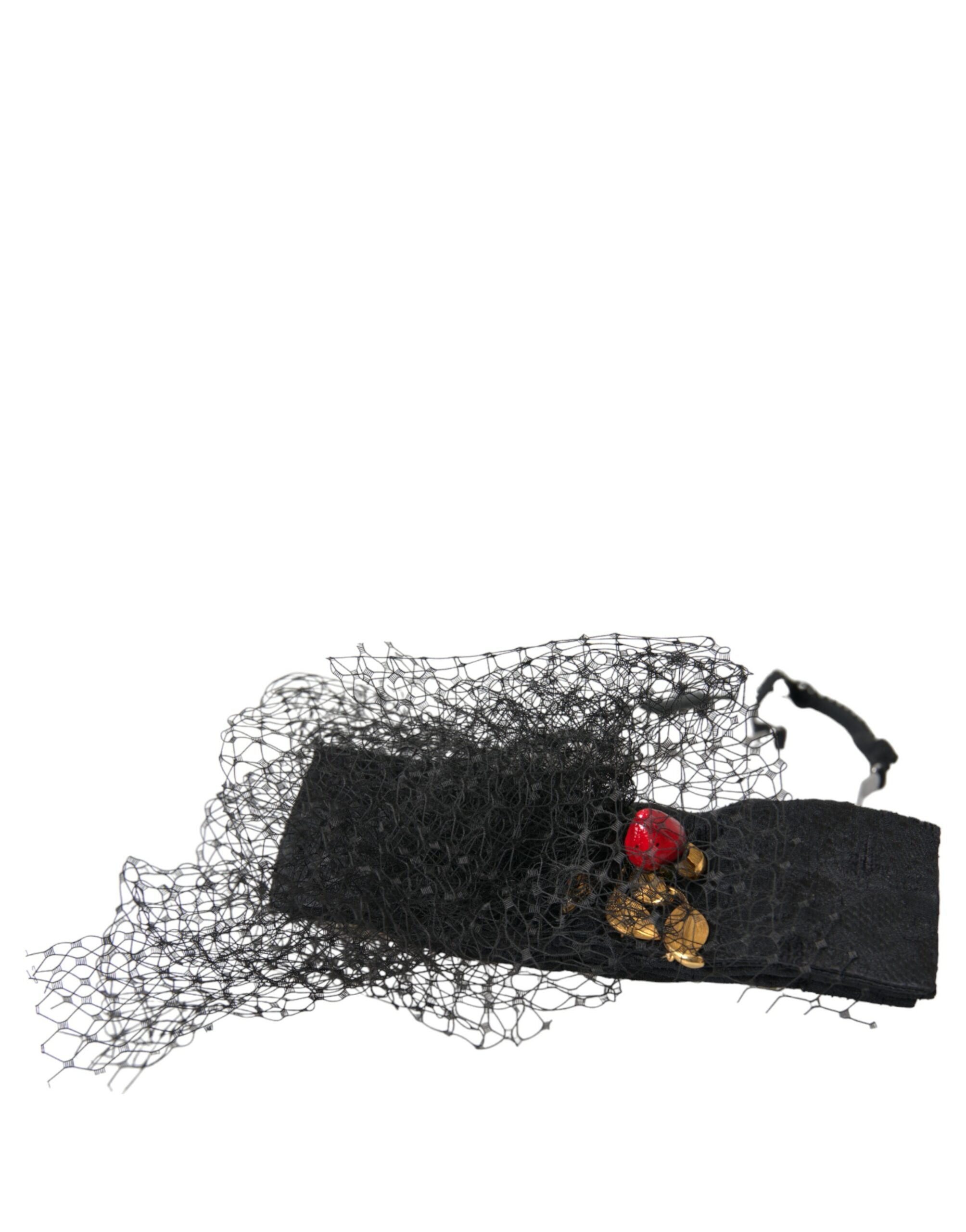 Dolce & Gabbana Strawberry Sicily Crystal Mesh Net Headband Black Diadem Glam Steals