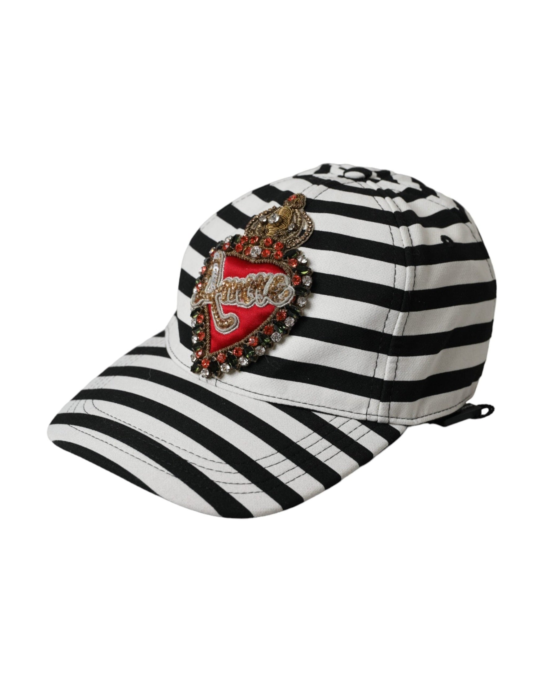 Dolce & Gabbana Stripe Amore Heart Applique Baseball Black White Hat Glam Steals