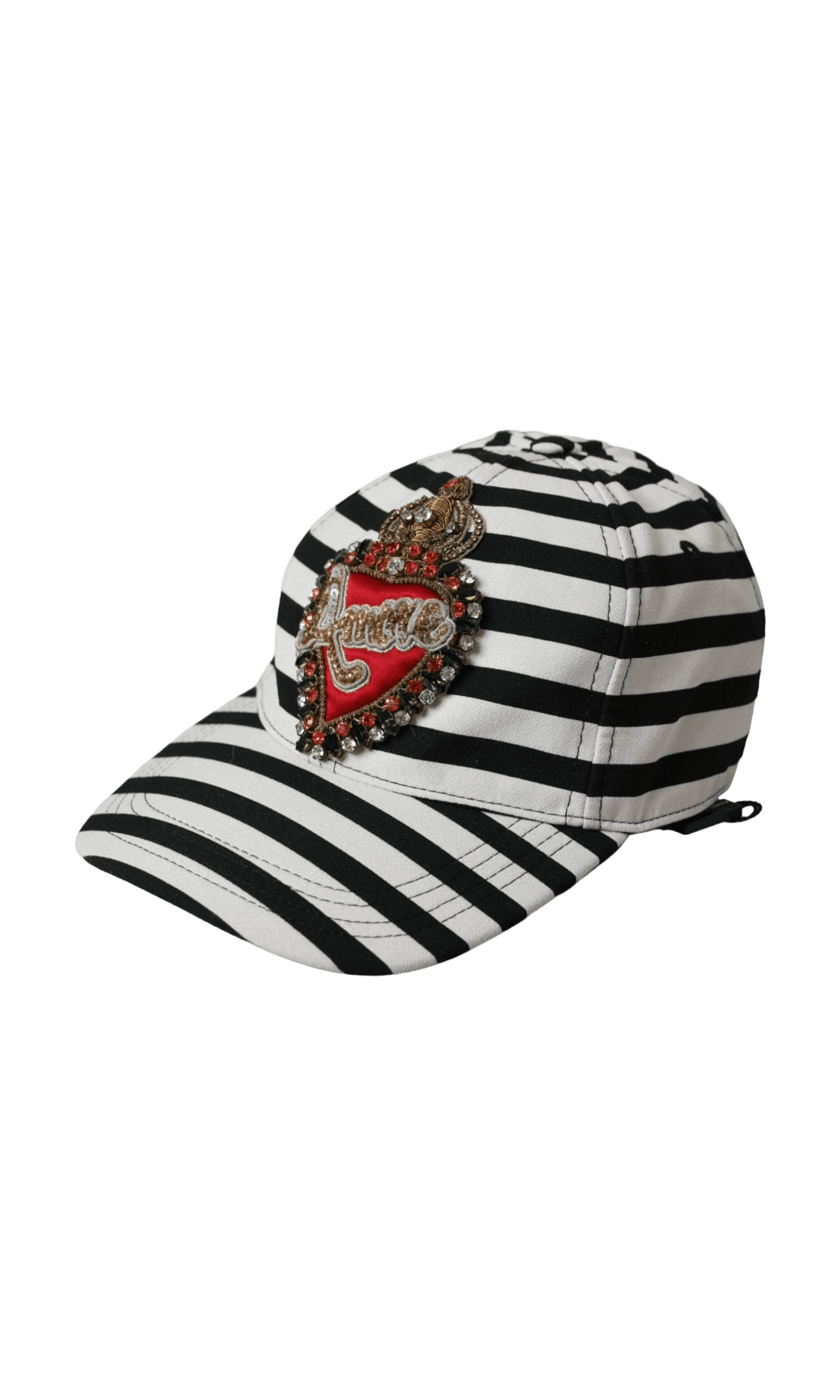 Dolce & Gabbana Stripe Amore Heart Applique Baseball Black White Hat Glam Steals