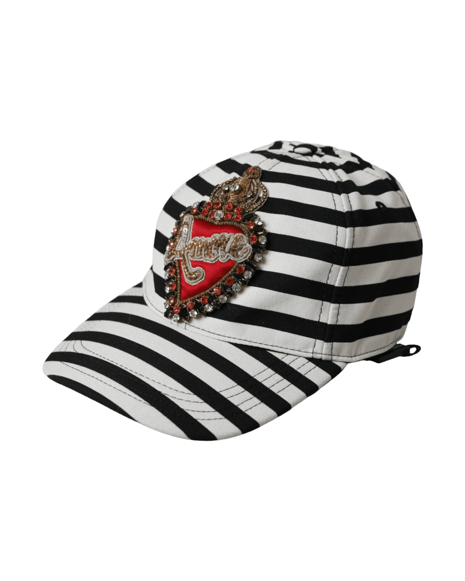 Dolce & Gabbana Stripe Amore Heart Applique Baseball Black White Hat Glam Steals
