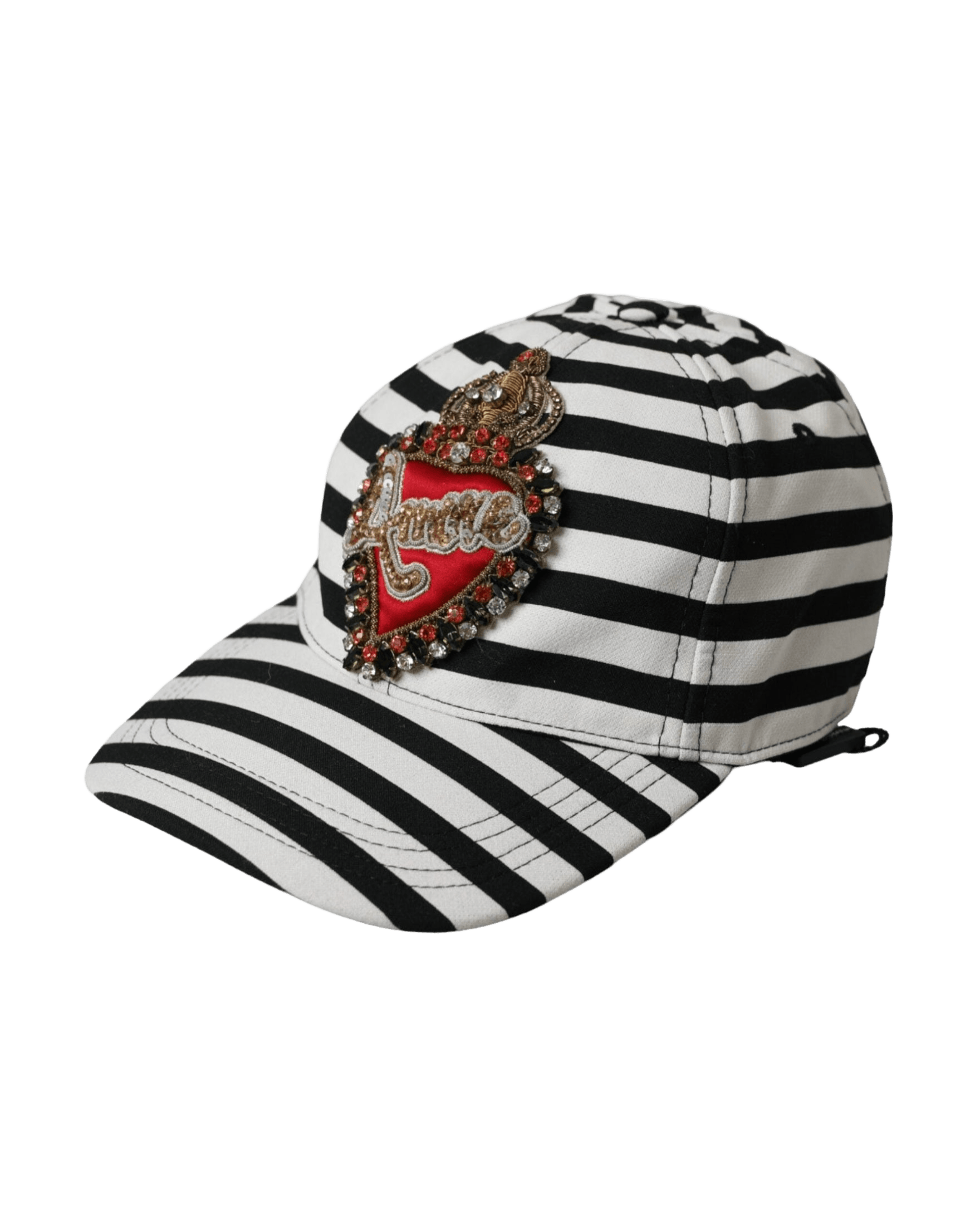 Dolce & Gabbana Stripe Amore Heart Applique Baseball Black White Hat Glam Steals