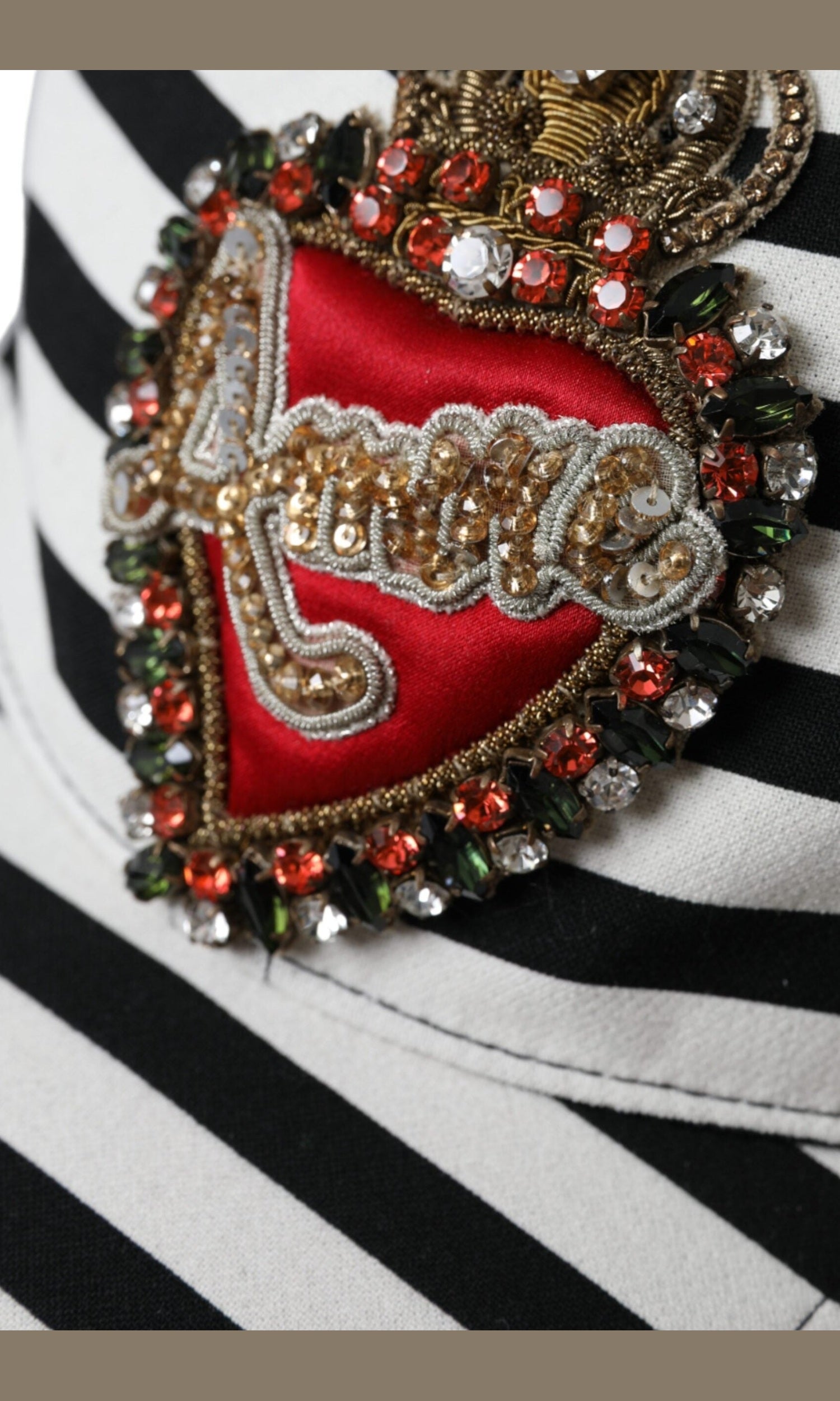 Dolce & Gabbana Stripe Amore Heart Applique Baseball Black White Hat Glam Steals