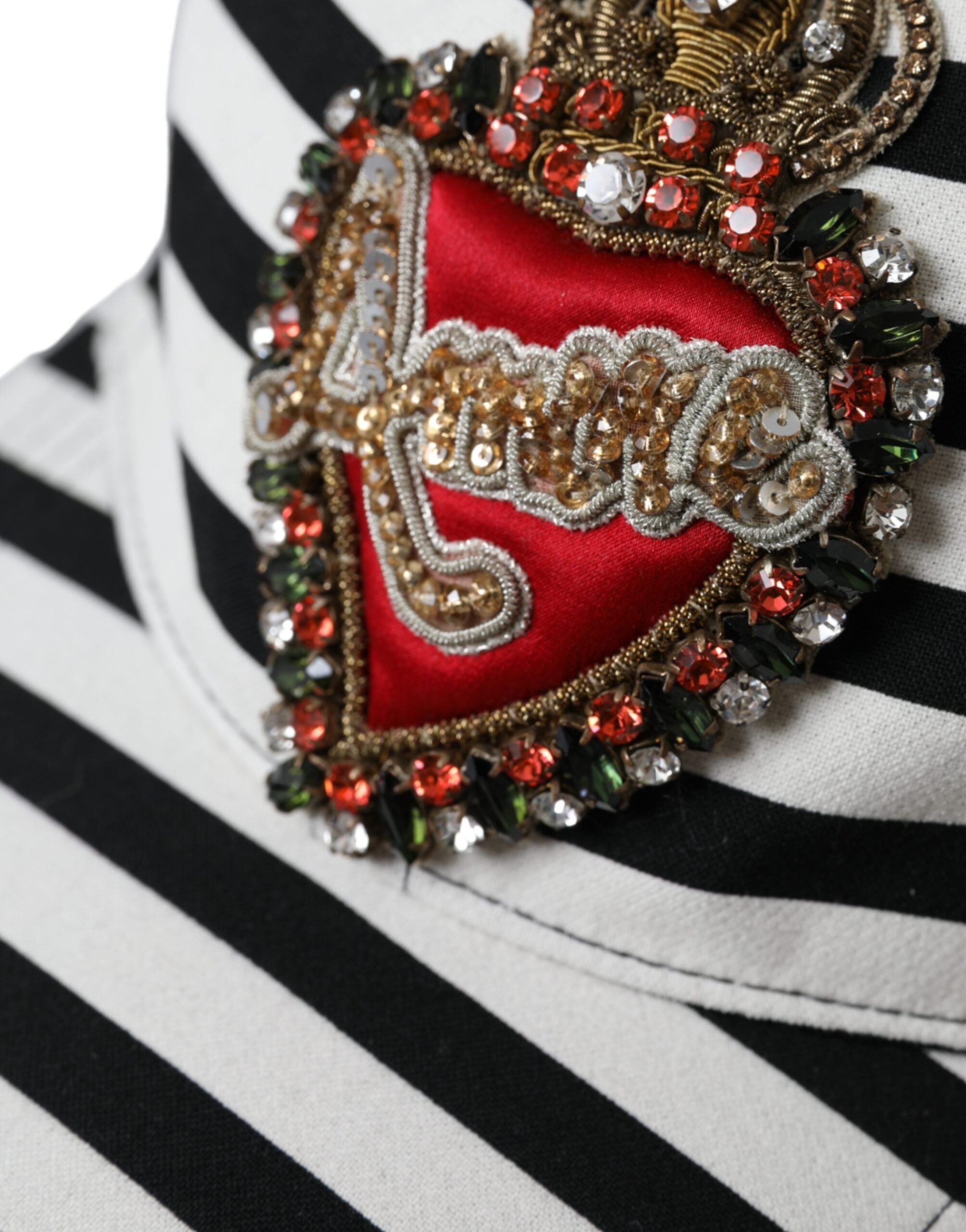 Dolce & Gabbana Stripe Amore Heart Applique Baseball Black White Hat Glam Steals