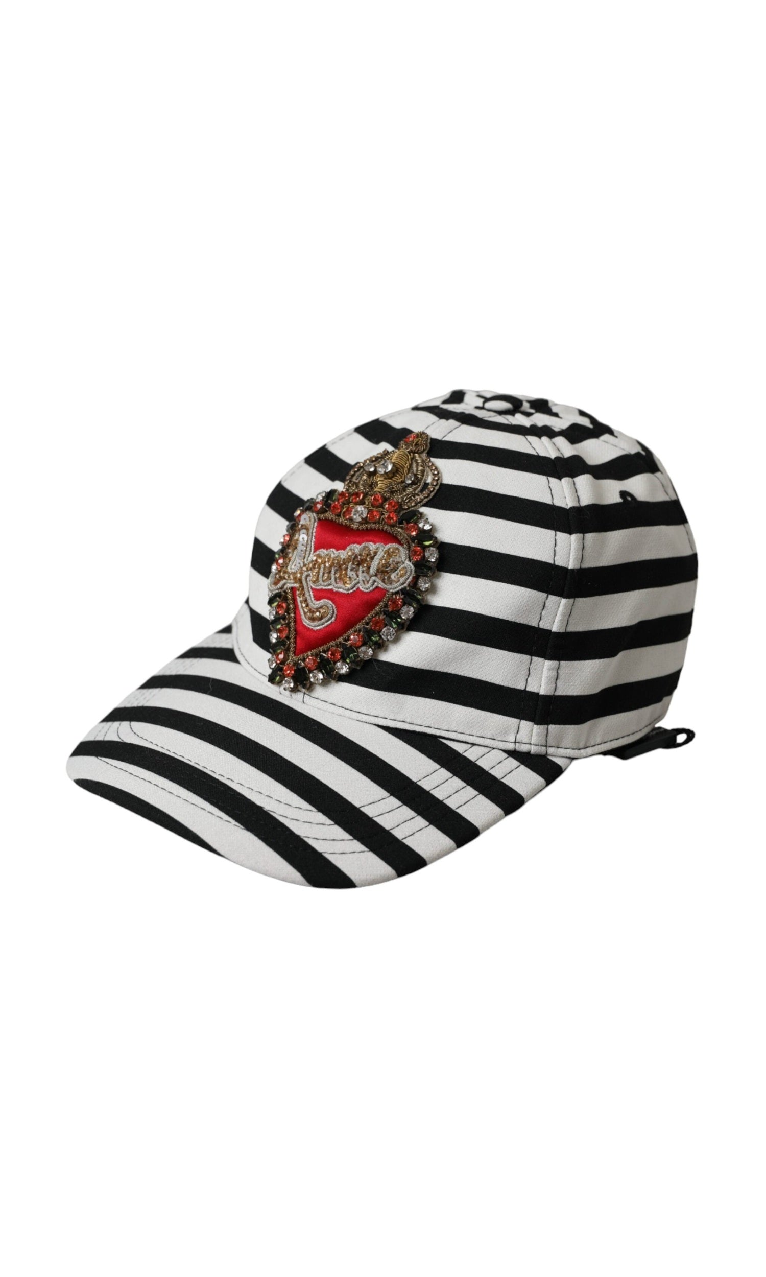 Dolce & Gabbana Stripe Amore Heart Applique Baseball Black White Hat Glam Steals
