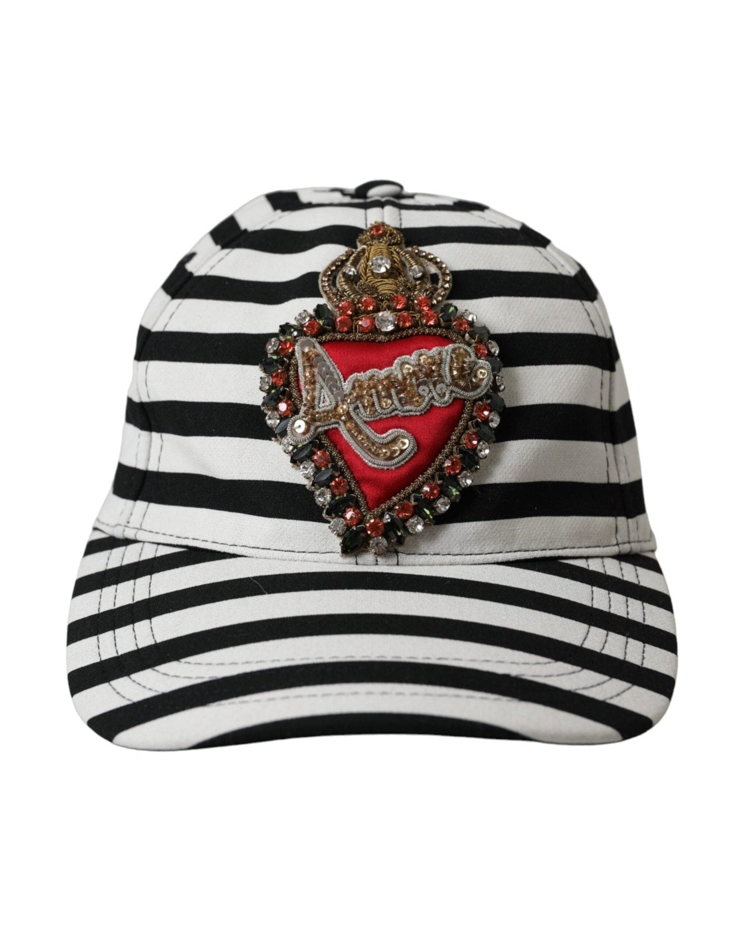 Dolce & Gabbana Stripe Amore Heart Applique Baseball Black White Hat Glam Steals