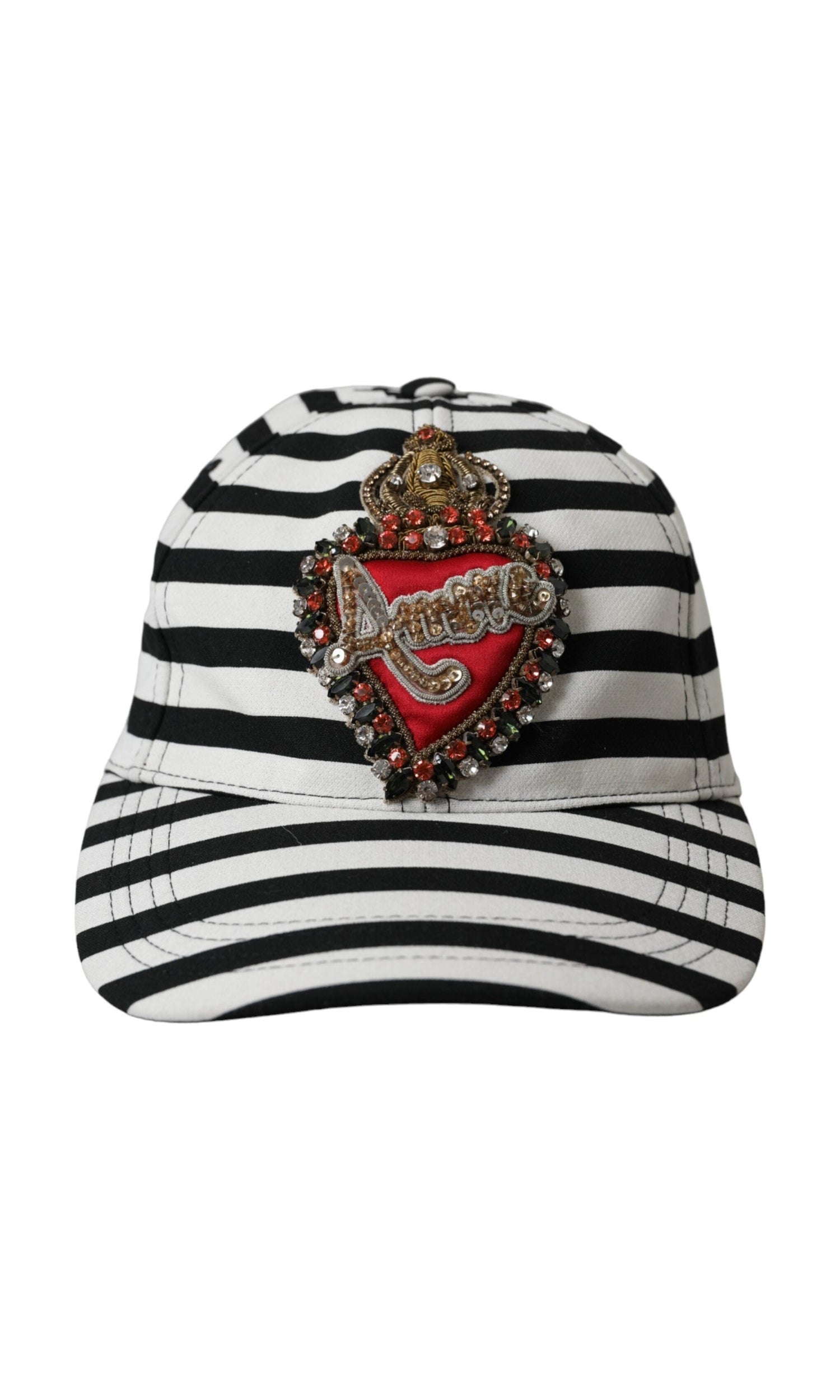 Dolce & Gabbana Stripe Amore Heart Applique Baseball Black White Hat Glam Steals