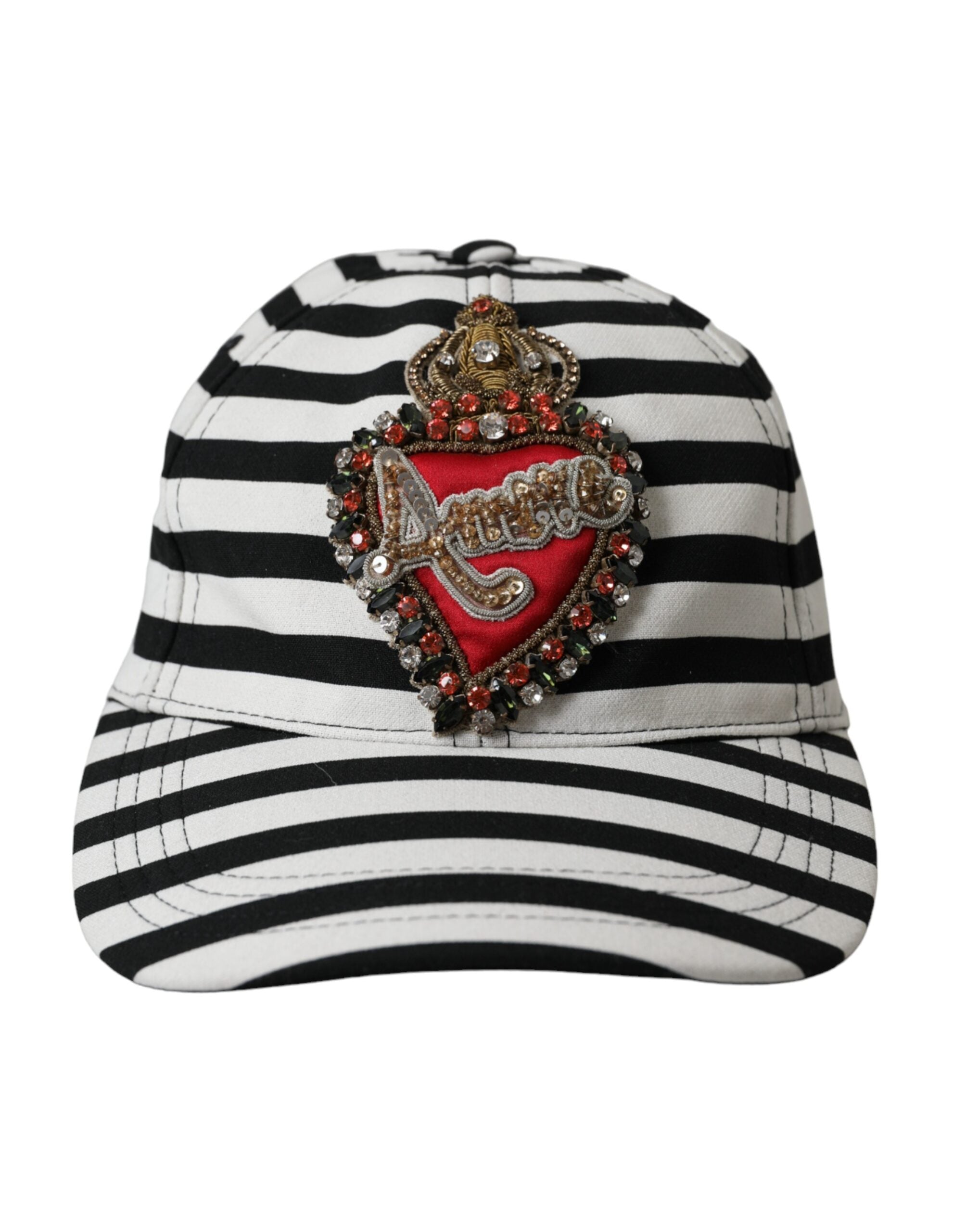 Dolce & Gabbana Stripe Amore Heart Applique Baseball Black White Hat Glam Steals