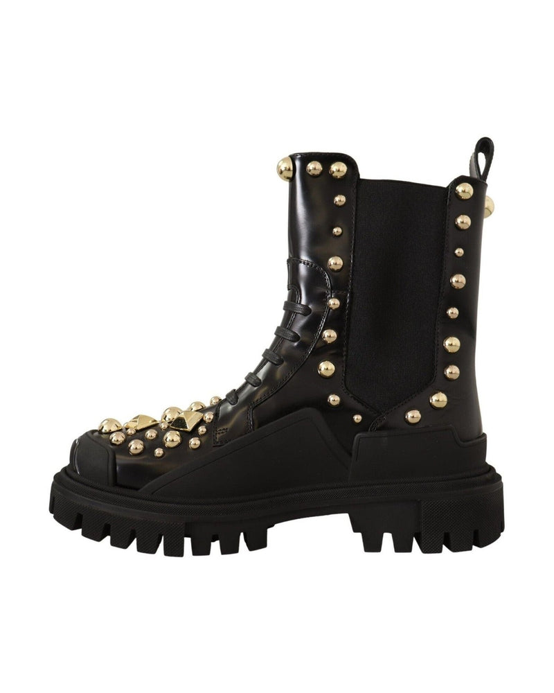 Dolce & Gabbana Studded Embroidered Leather Combat Boots Boots