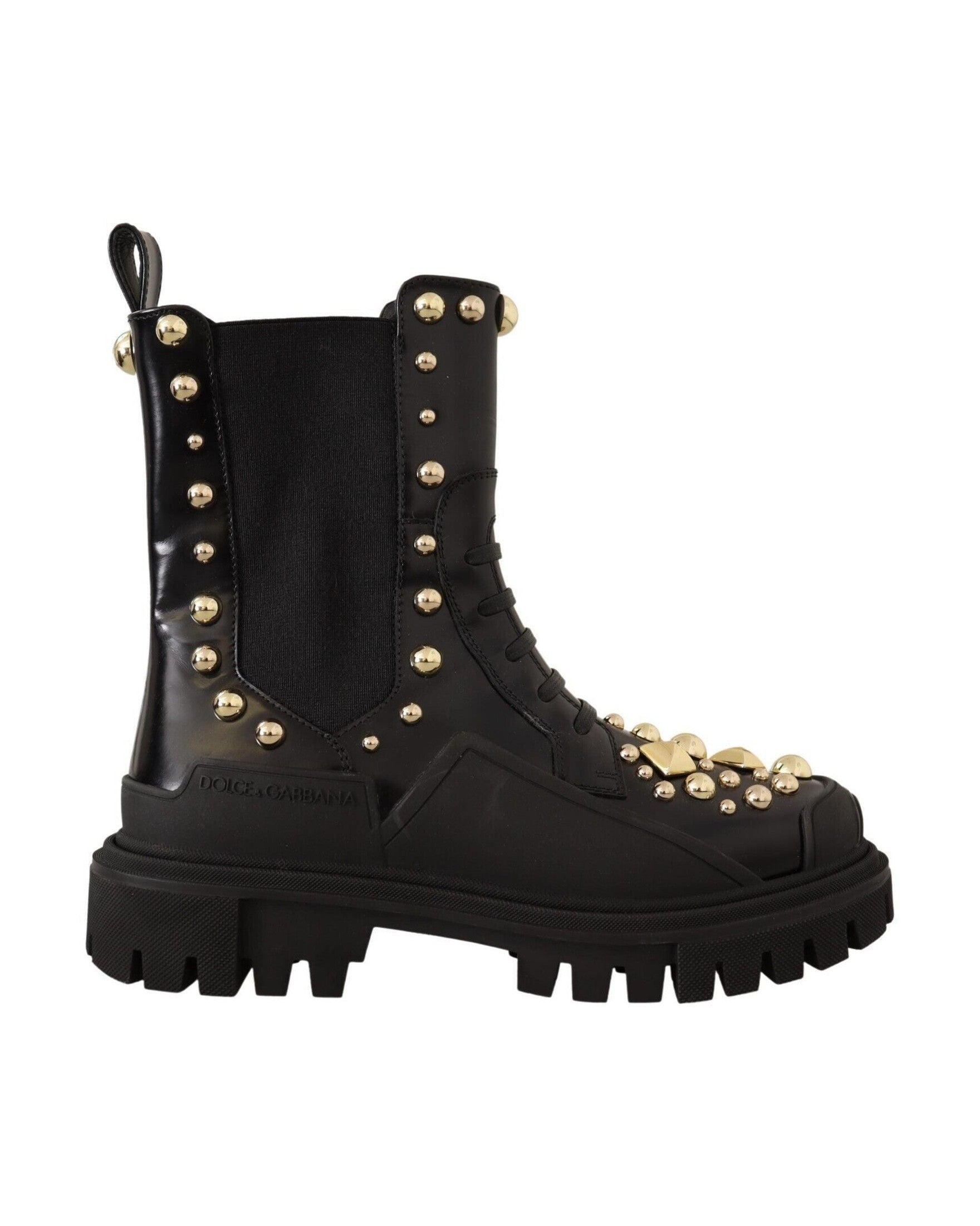 Dolce & Gabbana Studded Leather Combat Boots With Embroidery Glam Steals