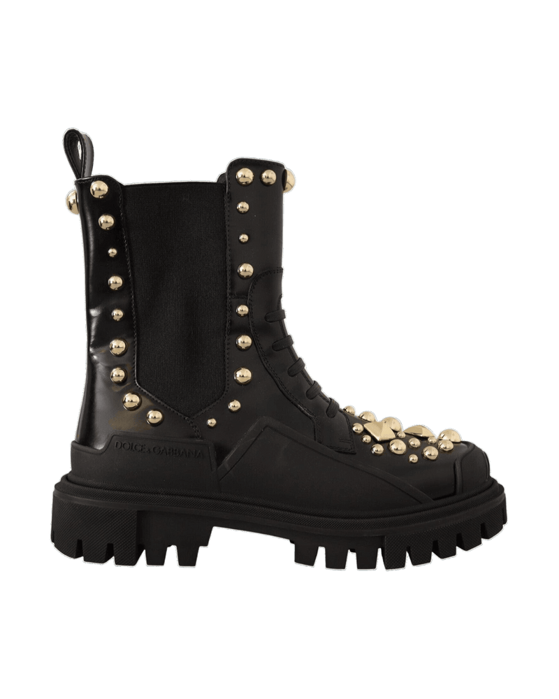 Dolce & Gabbana Studded Leather Combat Boots With Embroidery Glam Steals