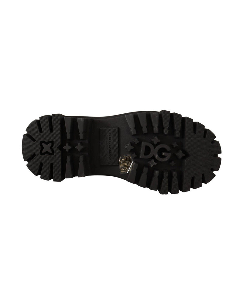 Dolce & Gabbana Studded Leather Combat Boots With Embroidery Glam Steals