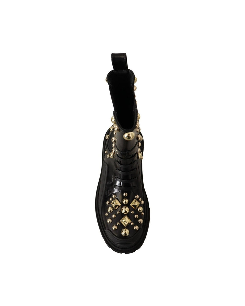 Dolce & Gabbana Studded Leather Combat Boots With Embroidery Glam Steals