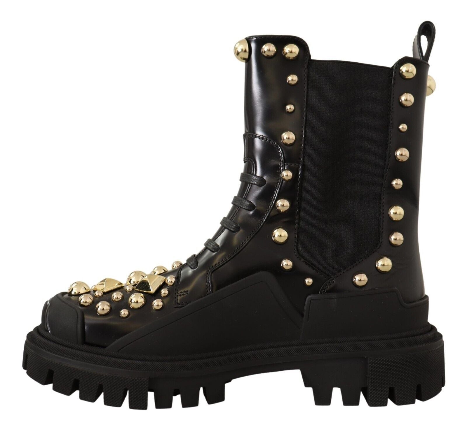 Dolce & Gabbana Studded Leather Combat Boots With Embroidery Glam Steals