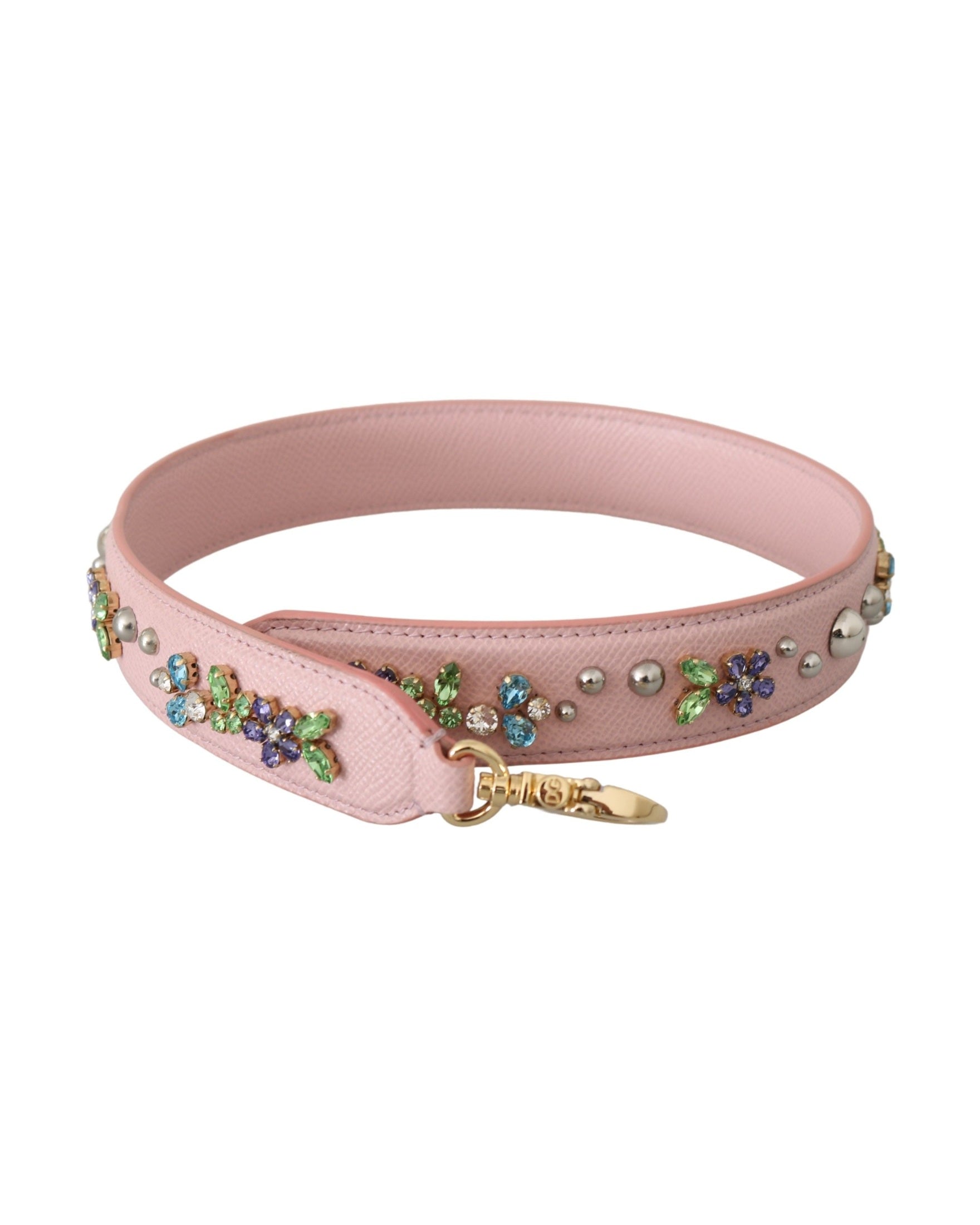 Dolce & Gabbana Stunning Crystal Studded Leather Pink Strap Glam Steals