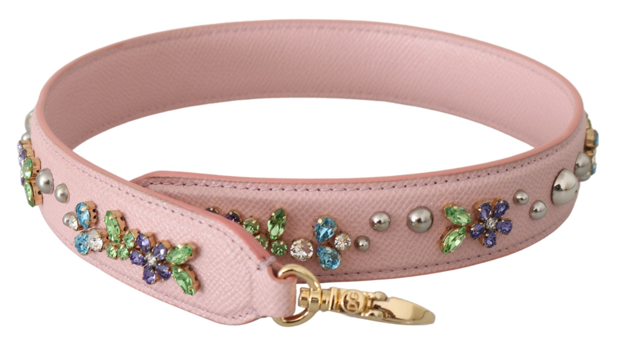 Dolce & Gabbana Stunning Crystal Studded Leather Pink Strap Glam Steals