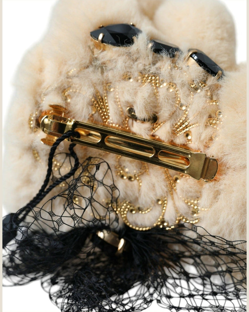 Dolce & Gabbana Teddy Bear Mesh Net Band Hair Beige Clip Glam Steals