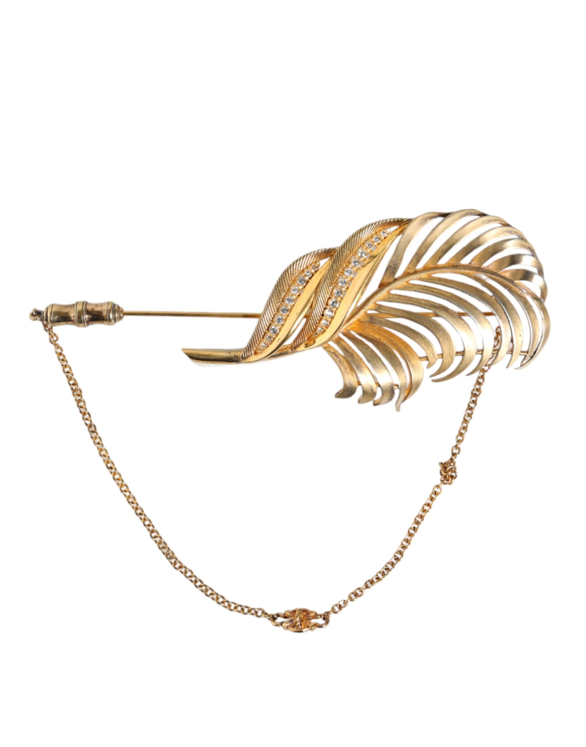 Dolce & Gabbana Tone 925 Sterling Leaf Crystal Chain Gold Silver Brooch Glam Steals