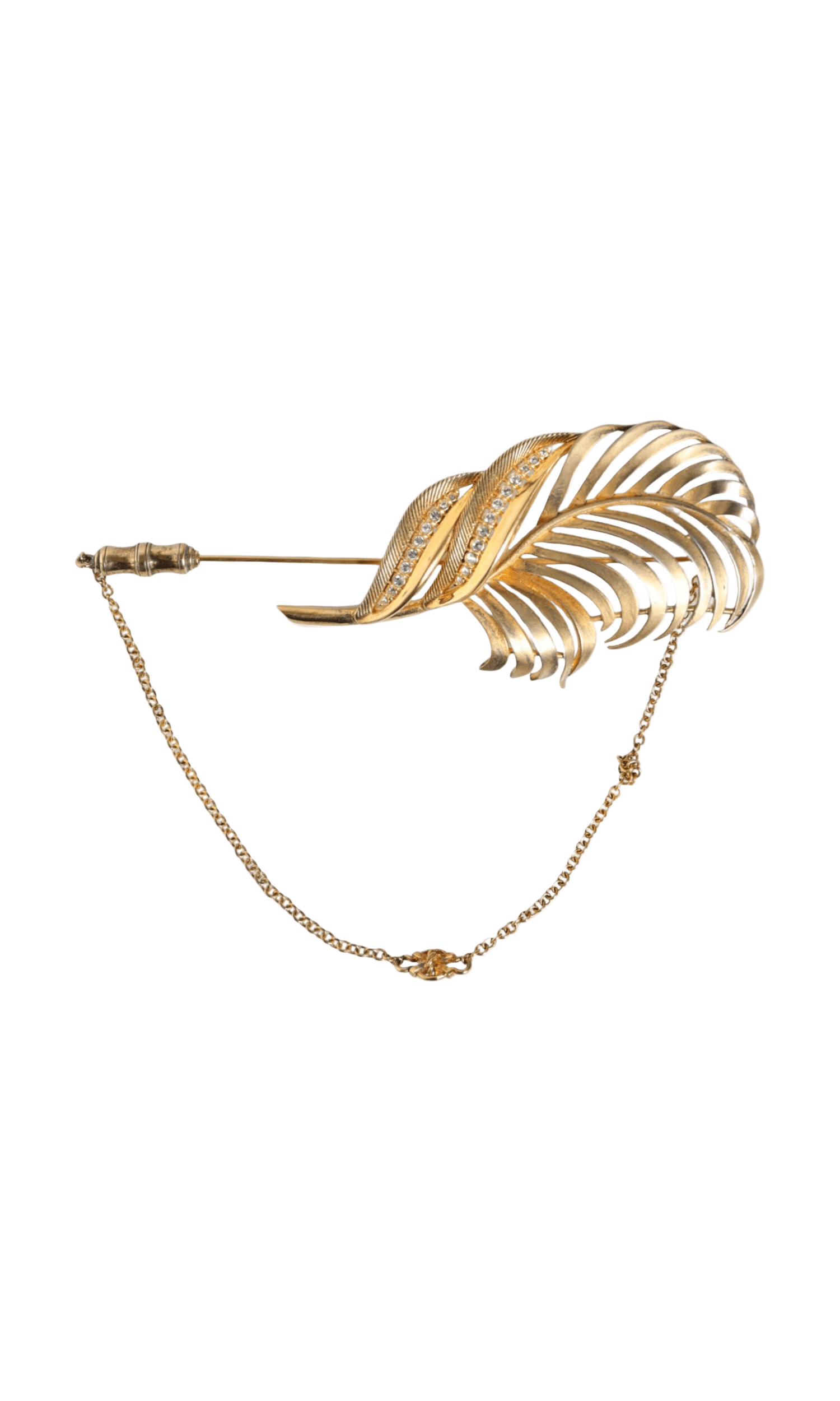 Dolce & Gabbana Tone 925 Sterling Leaf Crystal Chain Gold Silver Brooch Glam Steals