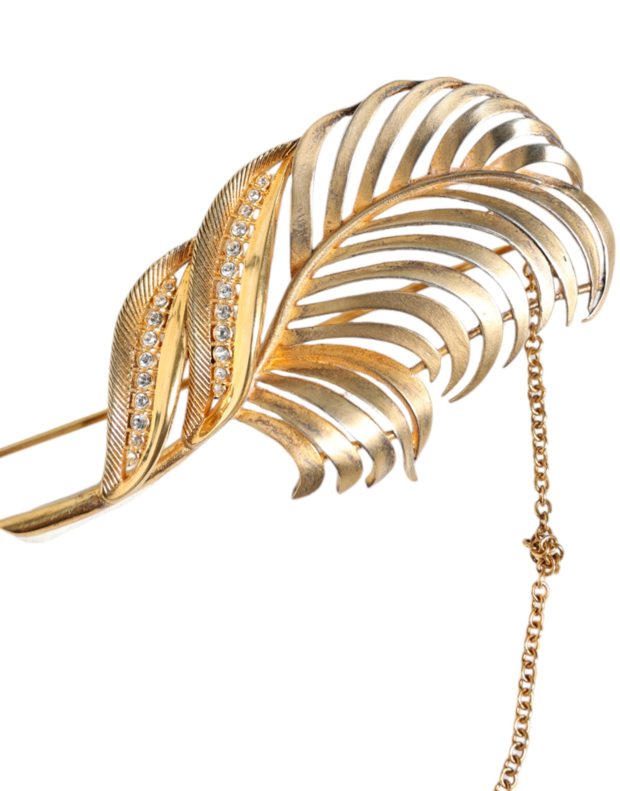 Dolce & Gabbana Tone 925 Sterling Leaf Crystal Chain Gold Silver Brooch Glam Steals
