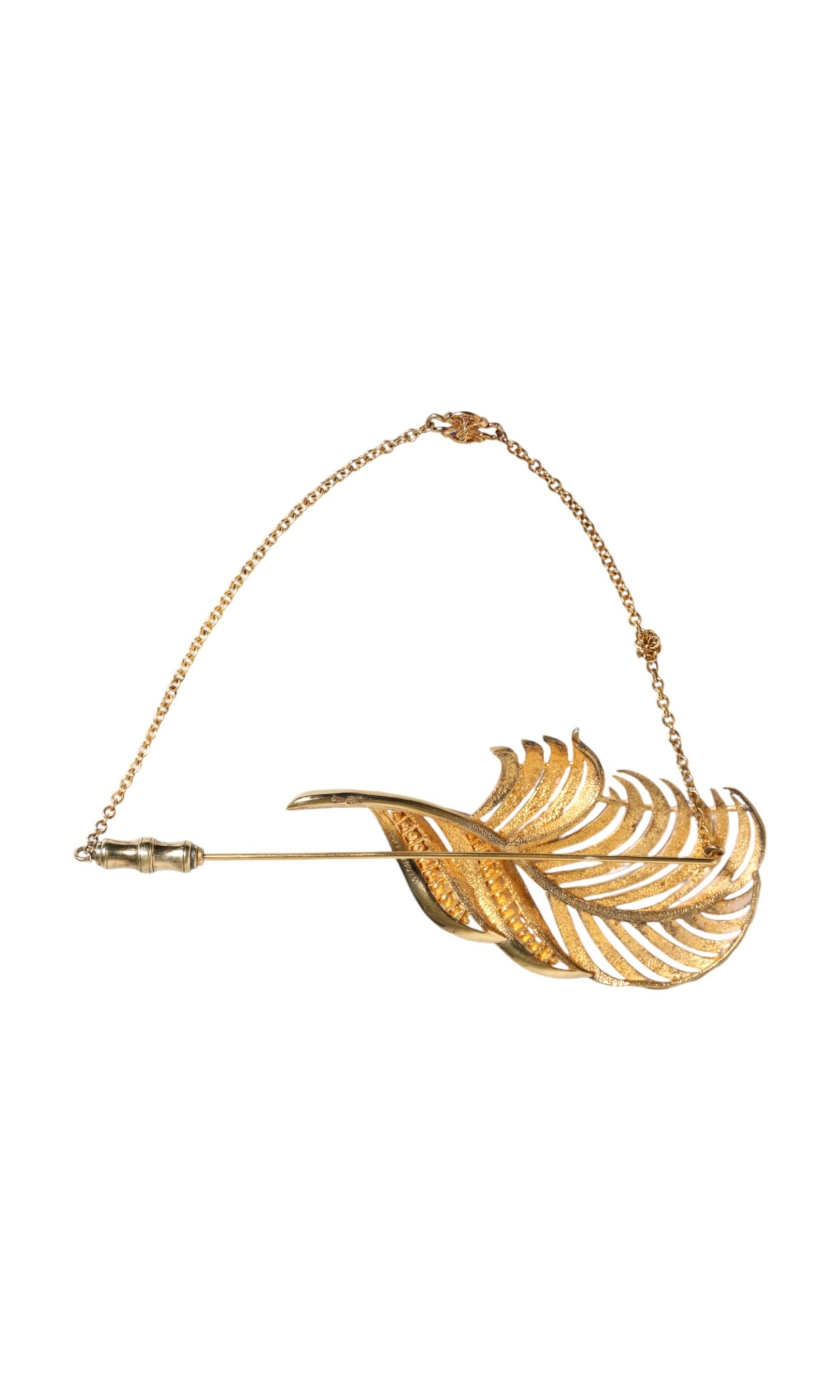 Dolce & Gabbana Tone 925 Sterling Leaf Crystal Chain Gold Silver Brooch Glam Steals