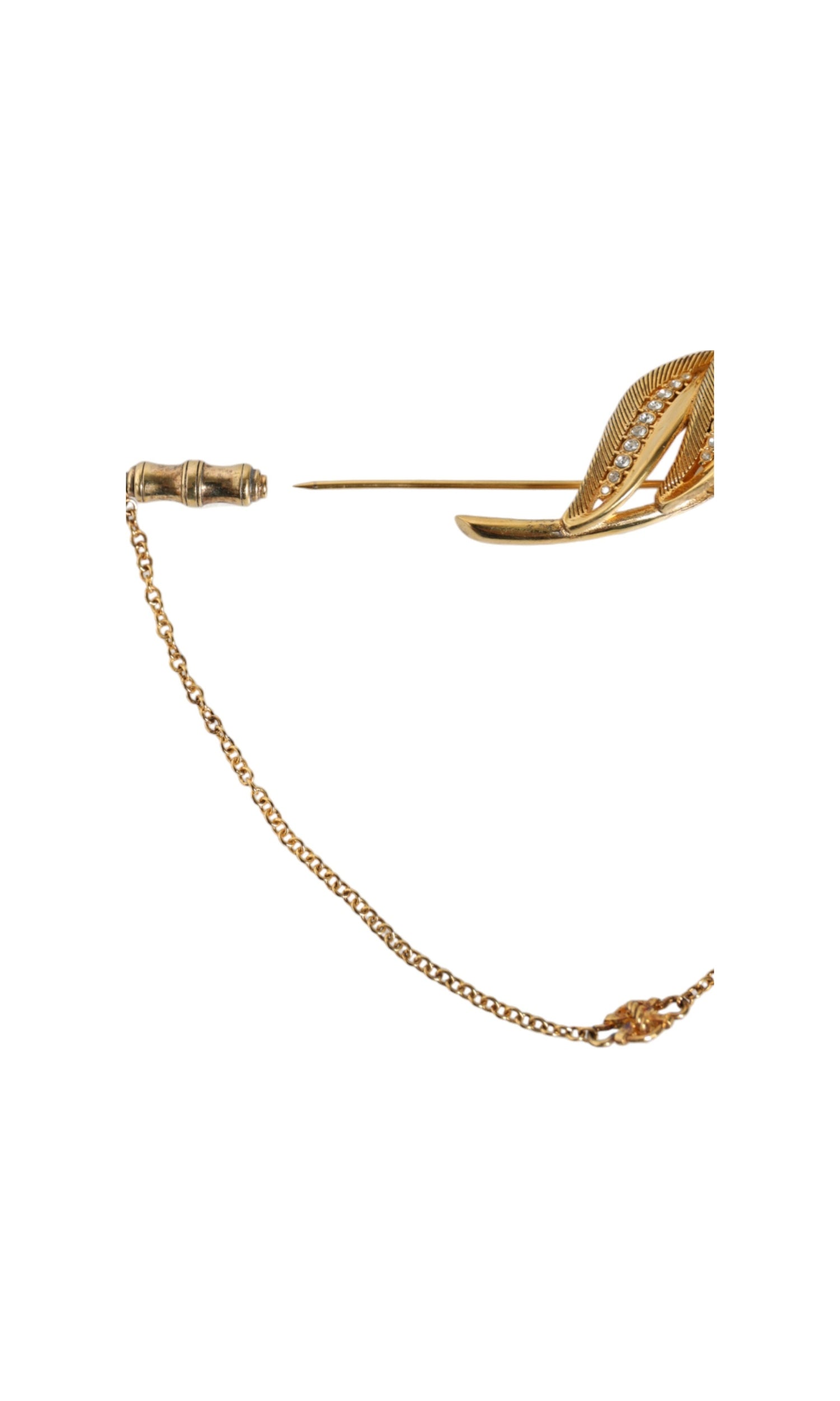 Dolce & Gabbana Tone 925 Sterling Leaf Crystal Chain Gold Silver Brooch Glam Steals
