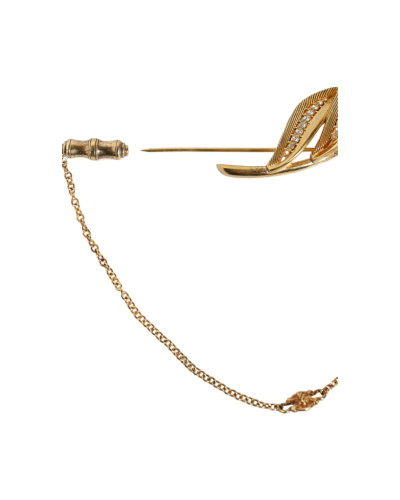 Dolce & Gabbana Tone 925 Sterling Leaf Crystal Chain Gold Silver Brooch Glam Steals