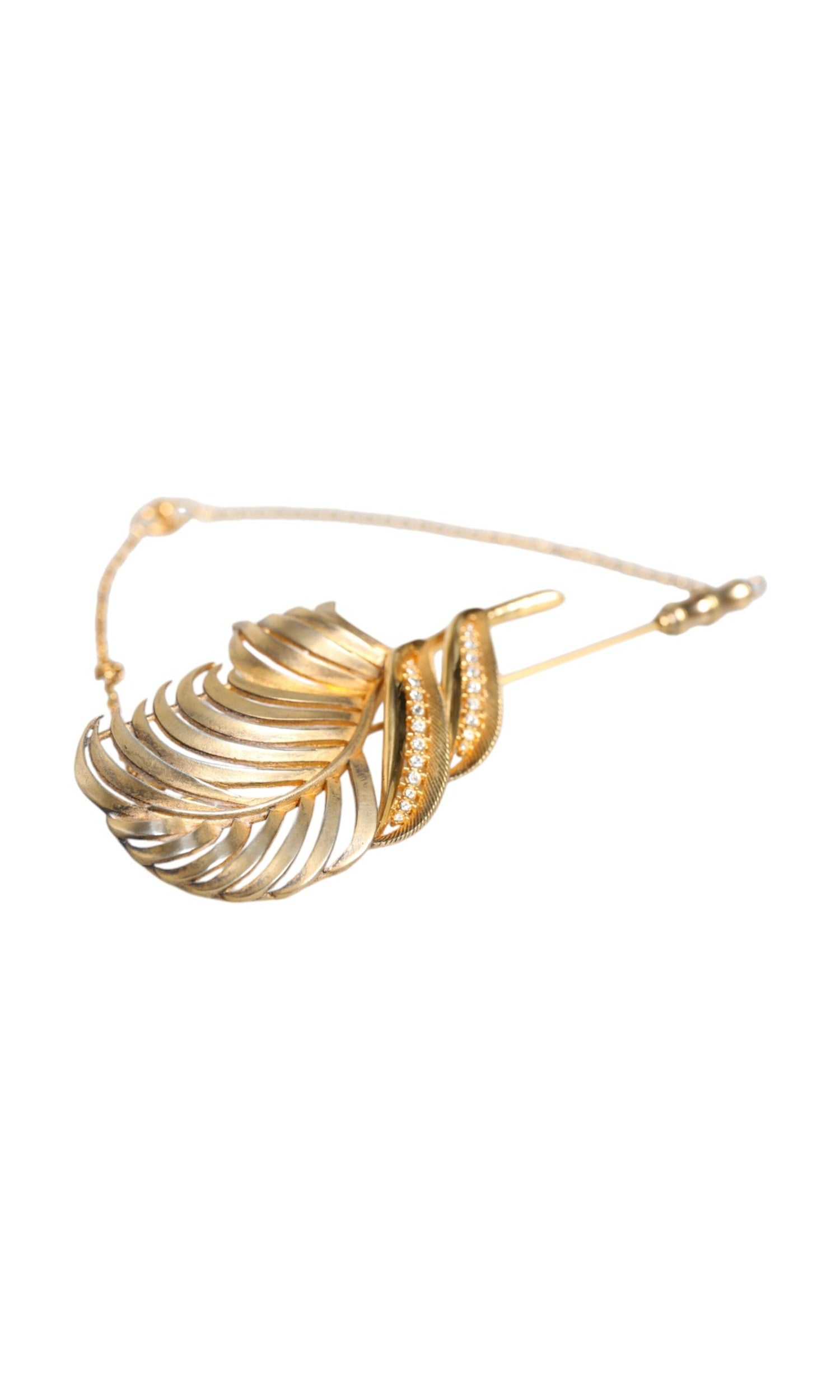 Dolce & Gabbana Tone 925 Sterling Leaf Crystal Chain Gold Silver Brooch Glam Steals