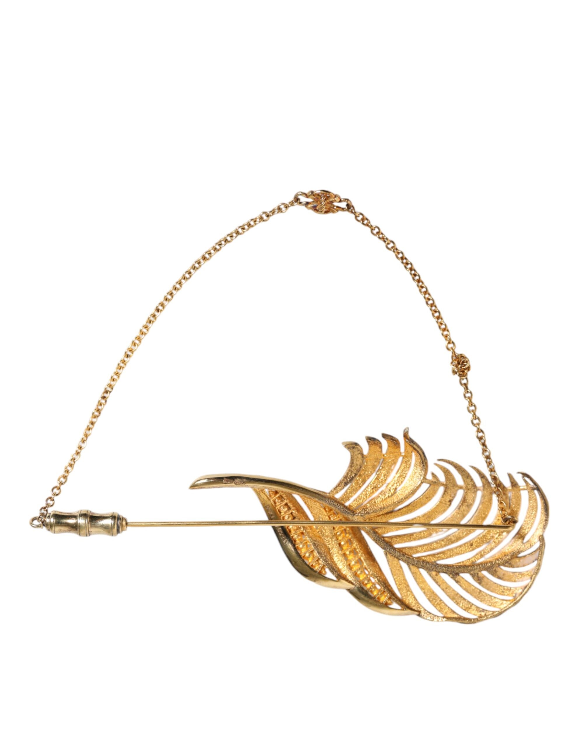 Dolce & Gabbana Tone 925 Sterling Leaf Crystal Chain Gold Silver Brooch Glam Steals