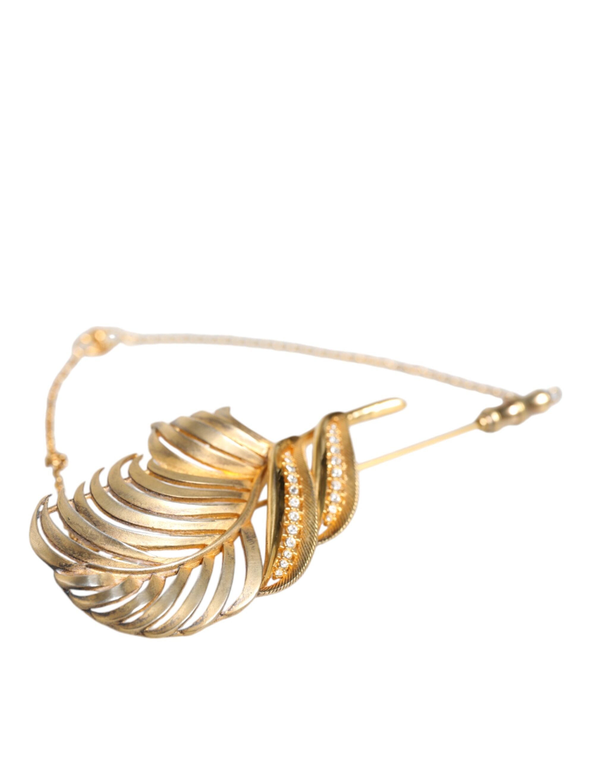 Dolce & Gabbana Tone 925 Sterling Leaf Crystal Chain Gold Silver Brooch Glam Steals