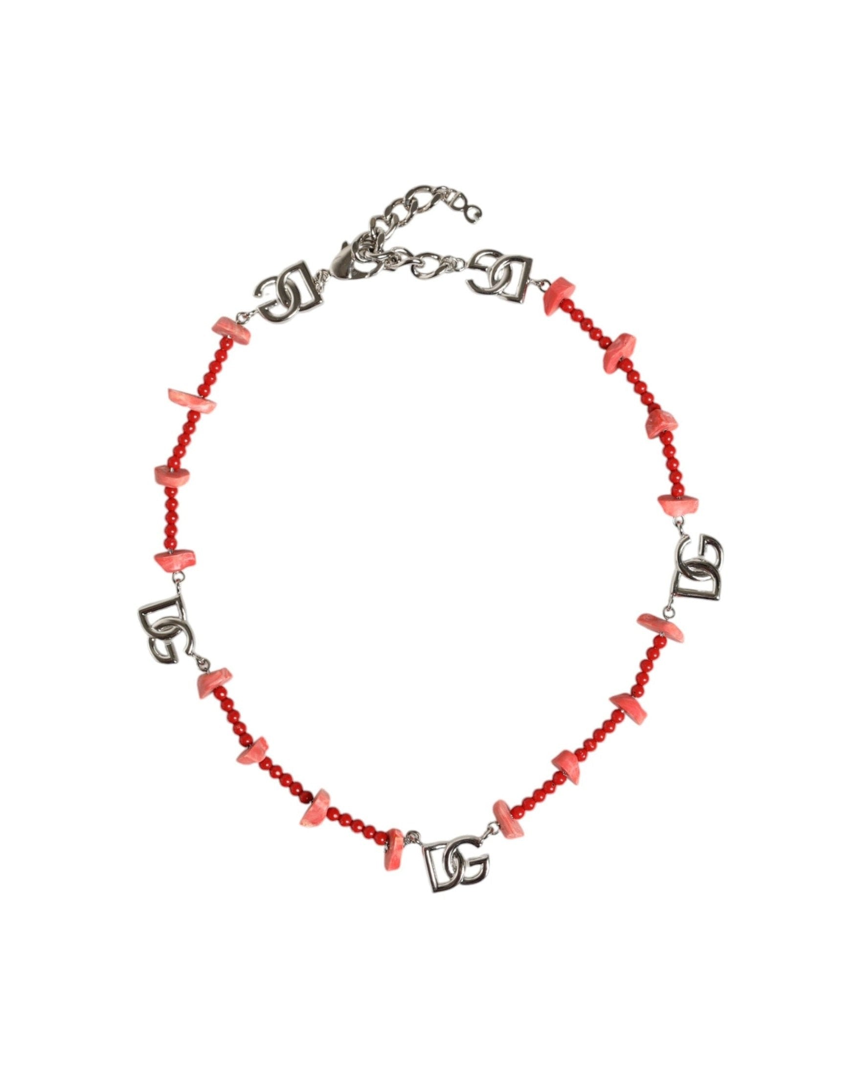 Dolce & Gabbana Tone Brass Beaded Resin Dg Logo Chain Silver Necklace Glam Steals