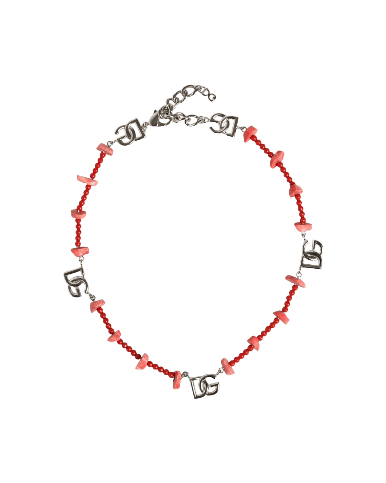 Dolce & Gabbana Tone Brass Beaded Resin Dg Logo Chain Silver Necklace Glam Steals