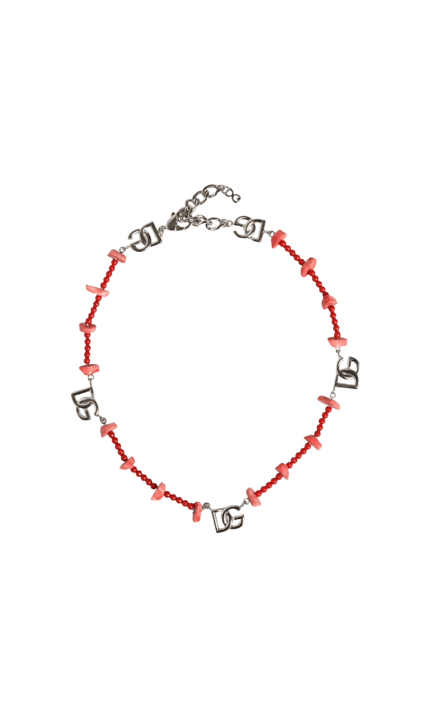 Dolce & Gabbana Tone Brass Beaded Resin Dg Logo Chain Silver Necklace Glam Steals