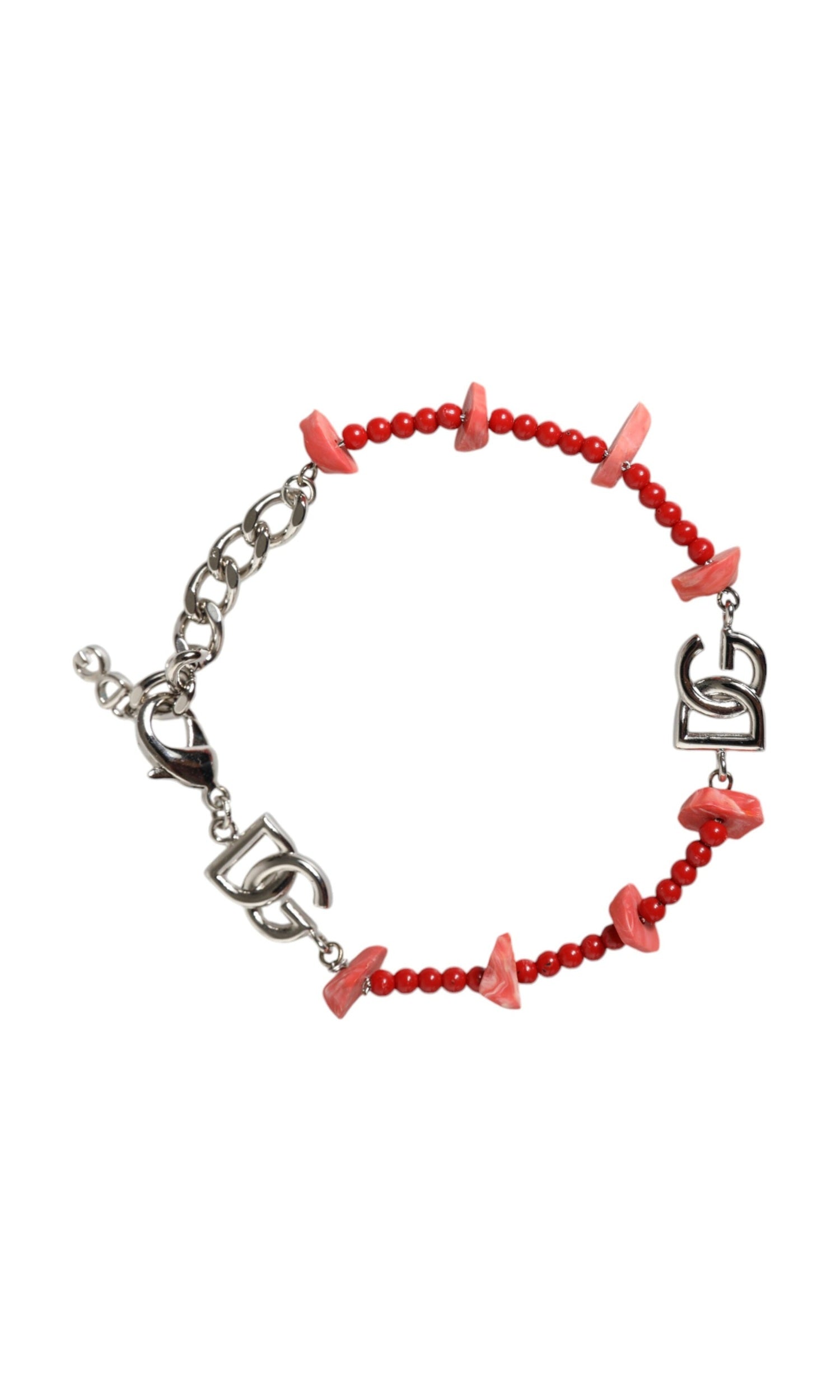 Dolce & Gabbana Tone Brass Beaded Resin Dg Logo Chain Silver Bracelet Glam Steals