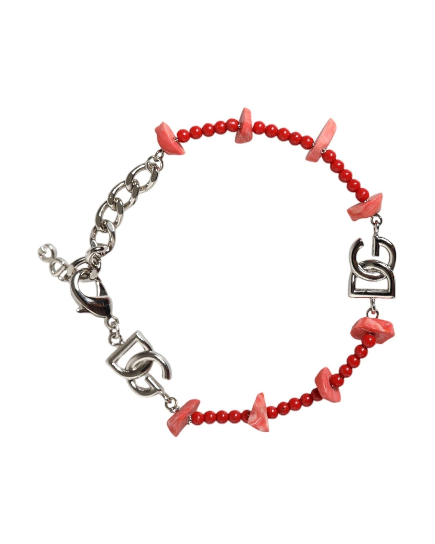 Dolce & Gabbana Tone Brass Beaded Resin Dg Logo Chain Silver Bracelet Glam Steals