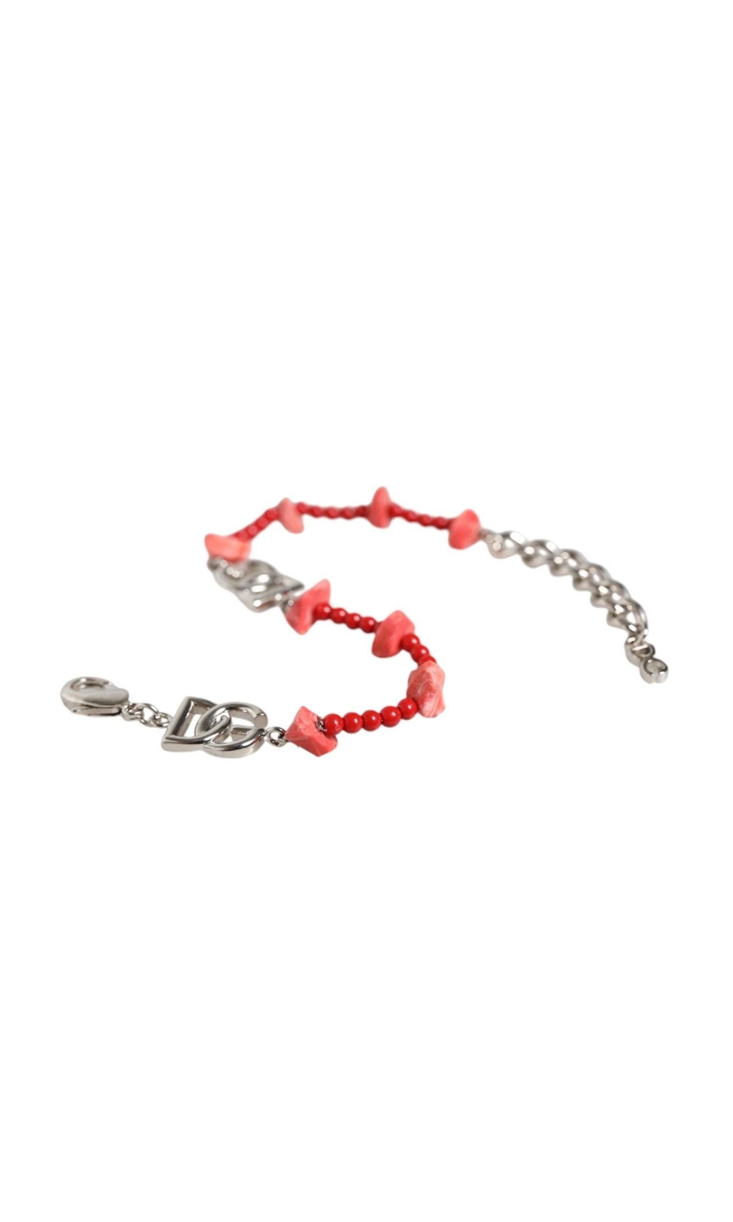 Dolce & Gabbana Tone Brass Beaded Resin Dg Logo Chain Silver Bracelet Glam Steals