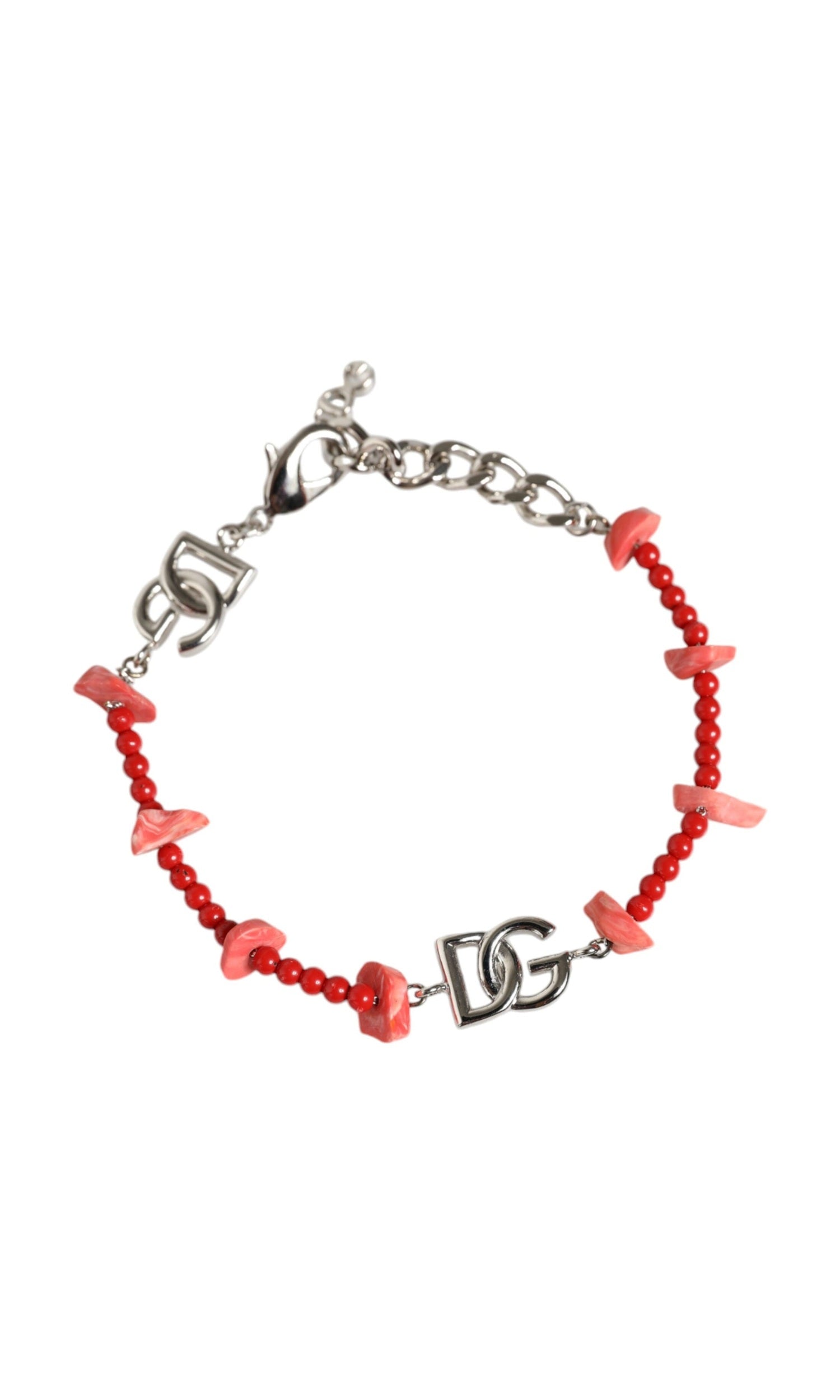 Dolce & Gabbana Tone Brass Beaded Resin Dg Logo Chain Silver Bracelet Glam Steals