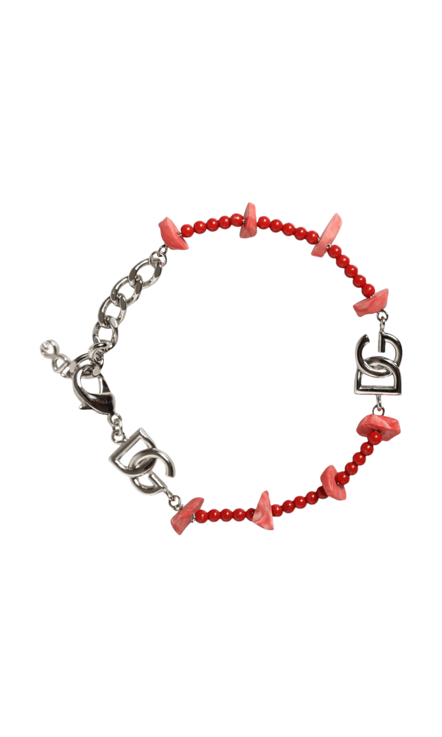 Dolce & Gabbana Tone Brass Beaded Resin Dg Logo Chain Silver Bracelet Glam Steals