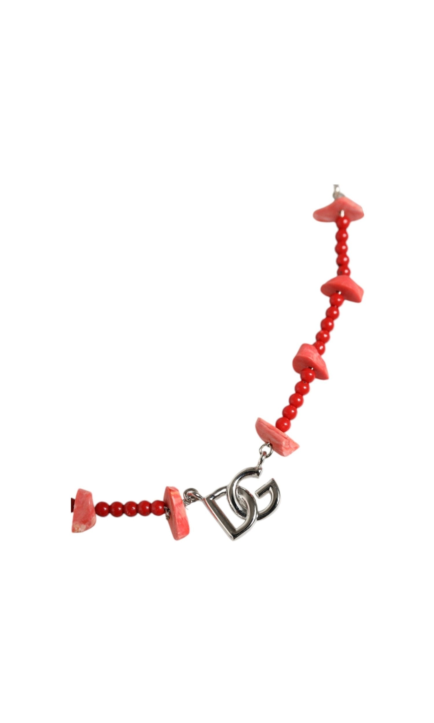 Dolce & Gabbana Tone Brass Beaded Resin Dg Logo Chain Silver Necklace Glam Steals