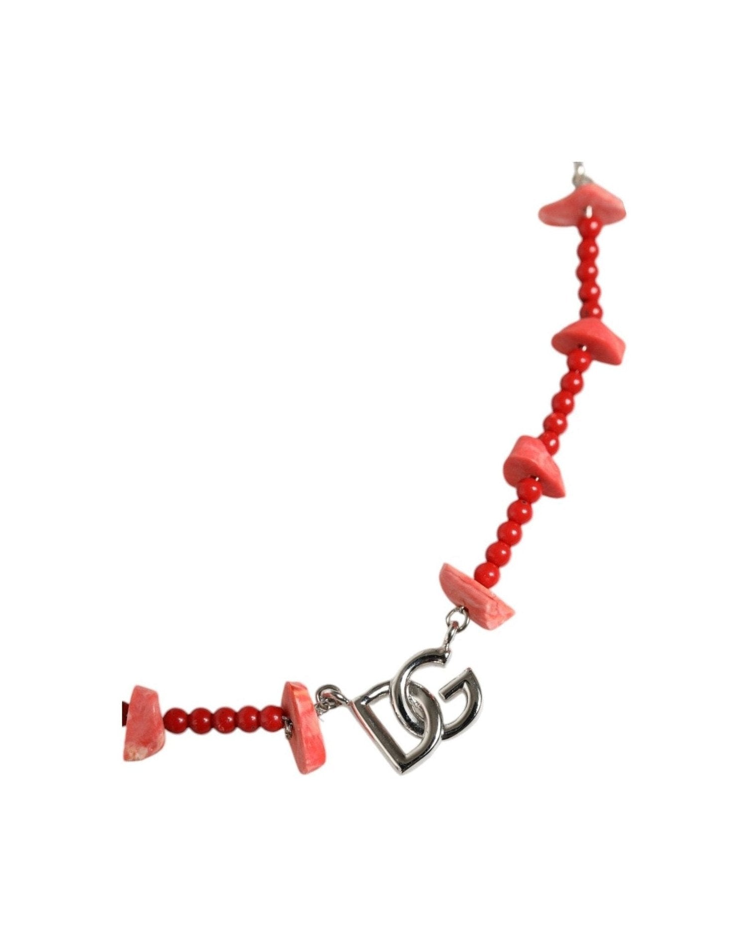Dolce & Gabbana Tone Brass Beaded Resin Dg Logo Chain Silver Necklace Glam Steals