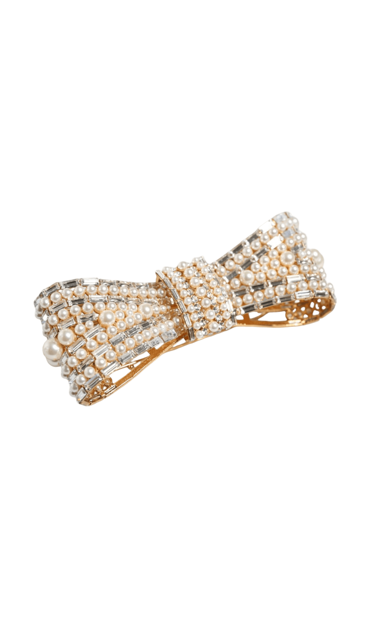 Dolce & Gabbana Tone Brass Bow Crystal Fauxpearl Embellished Gold Brooch Glam Steals