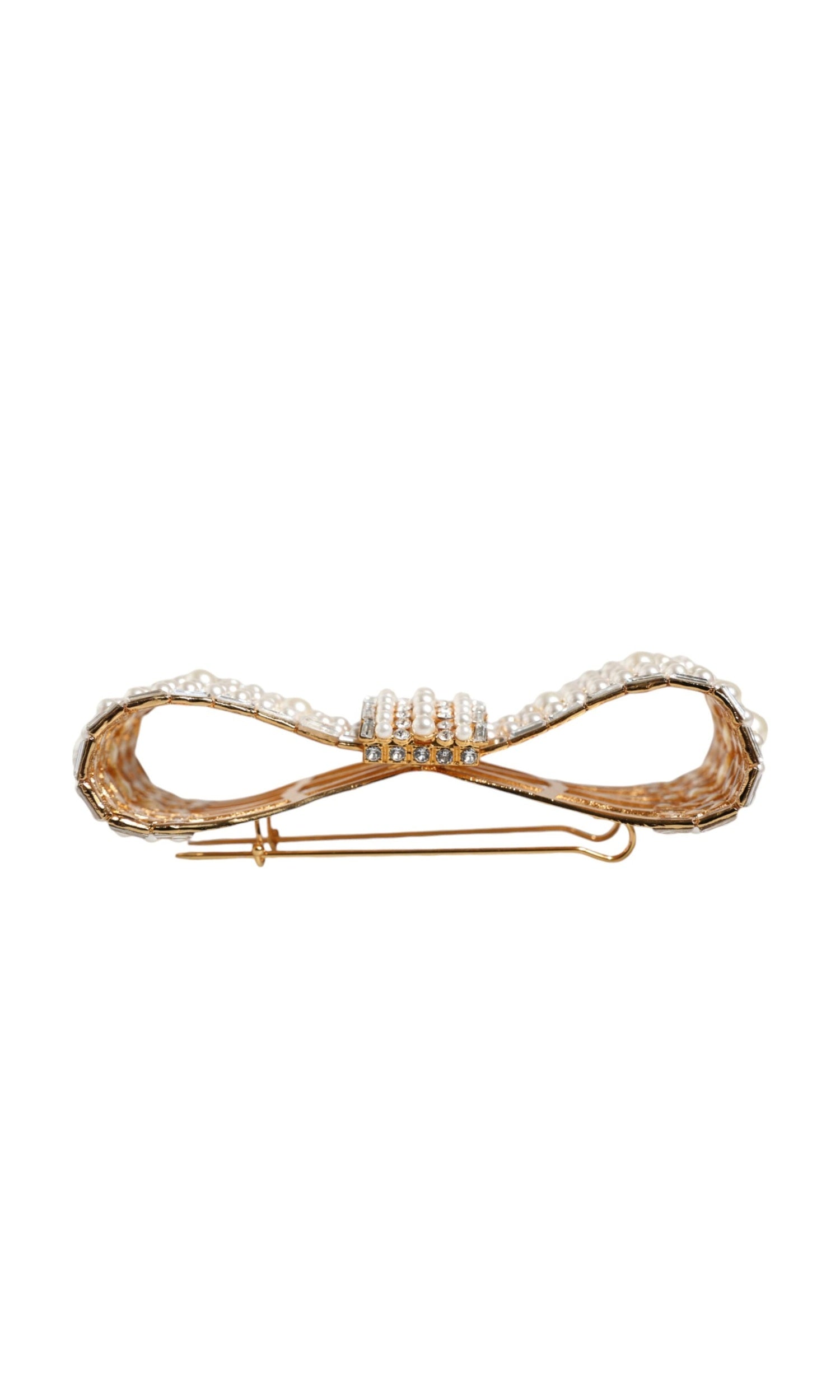 Dolce & Gabbana Tone Brass Bow Crystal Fauxpearl Embellished Gold Brooch Glam Steals