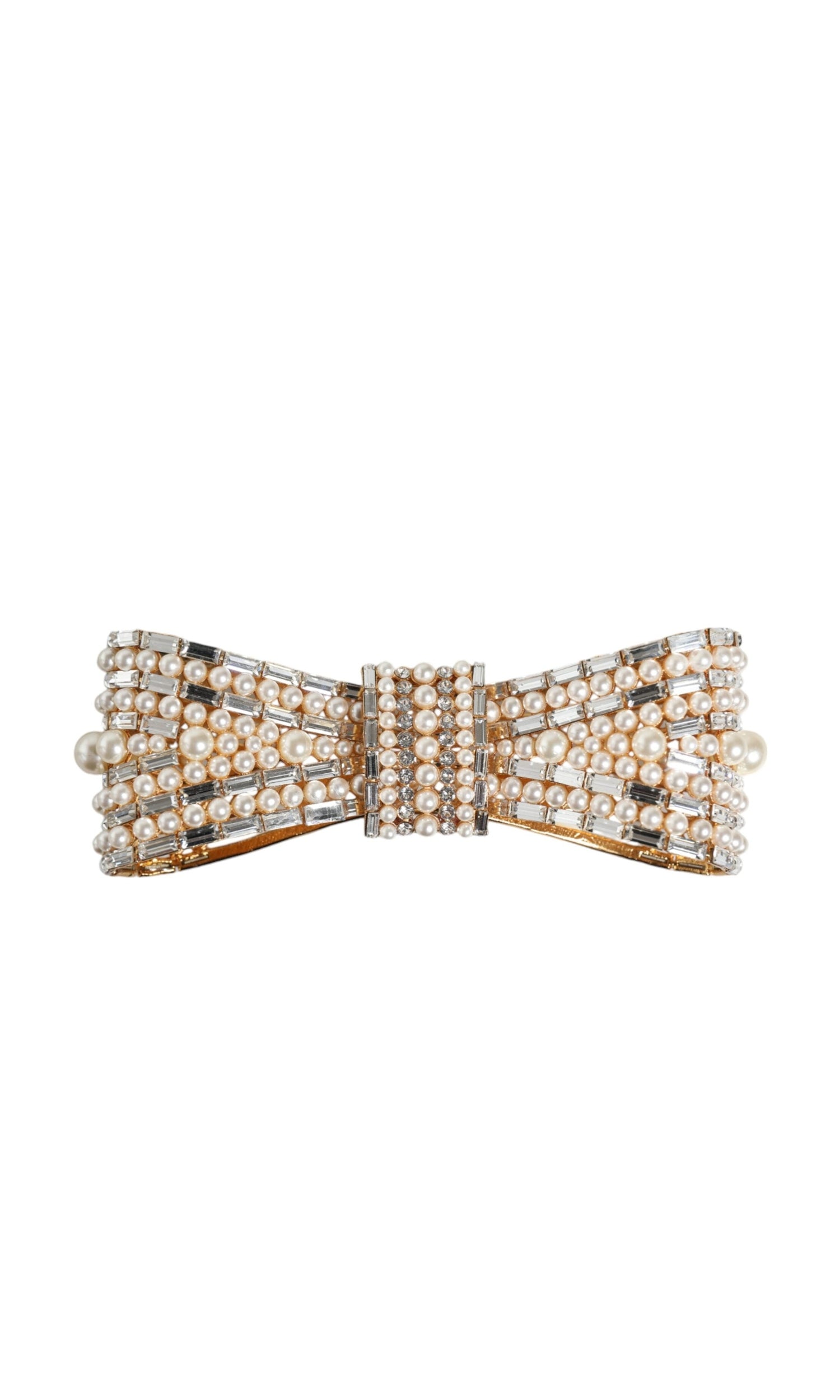Dolce & Gabbana Tone Brass Bow Crystal Fauxpearl Embellished Gold Brooch Glam Steals