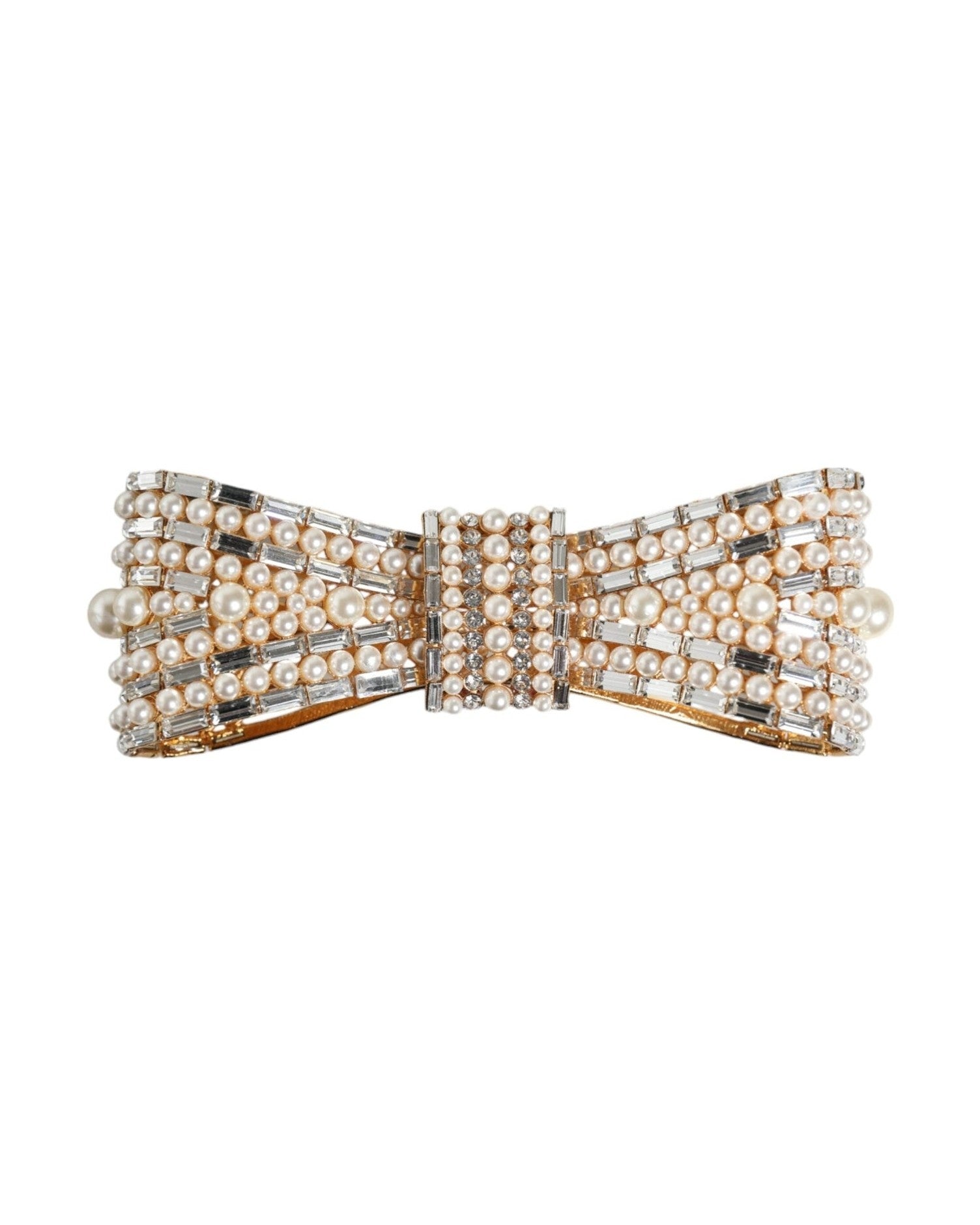 Dolce & Gabbana Tone Brass Bow Crystal Fauxpearl Embellished Gold Brooch Glam Steals