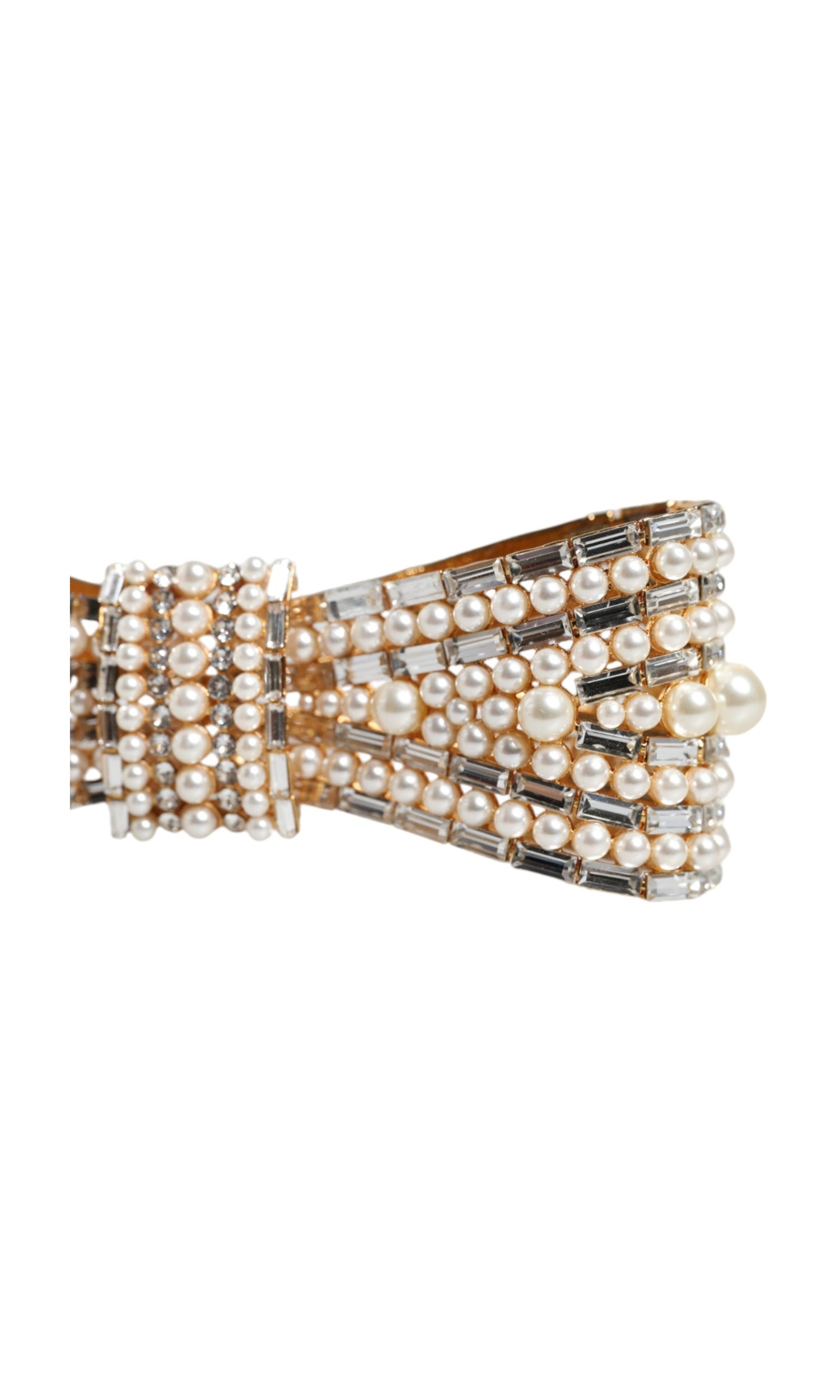 Dolce & Gabbana Tone Brass Bow Crystal Fauxpearl Embellished Gold Brooch Glam Steals