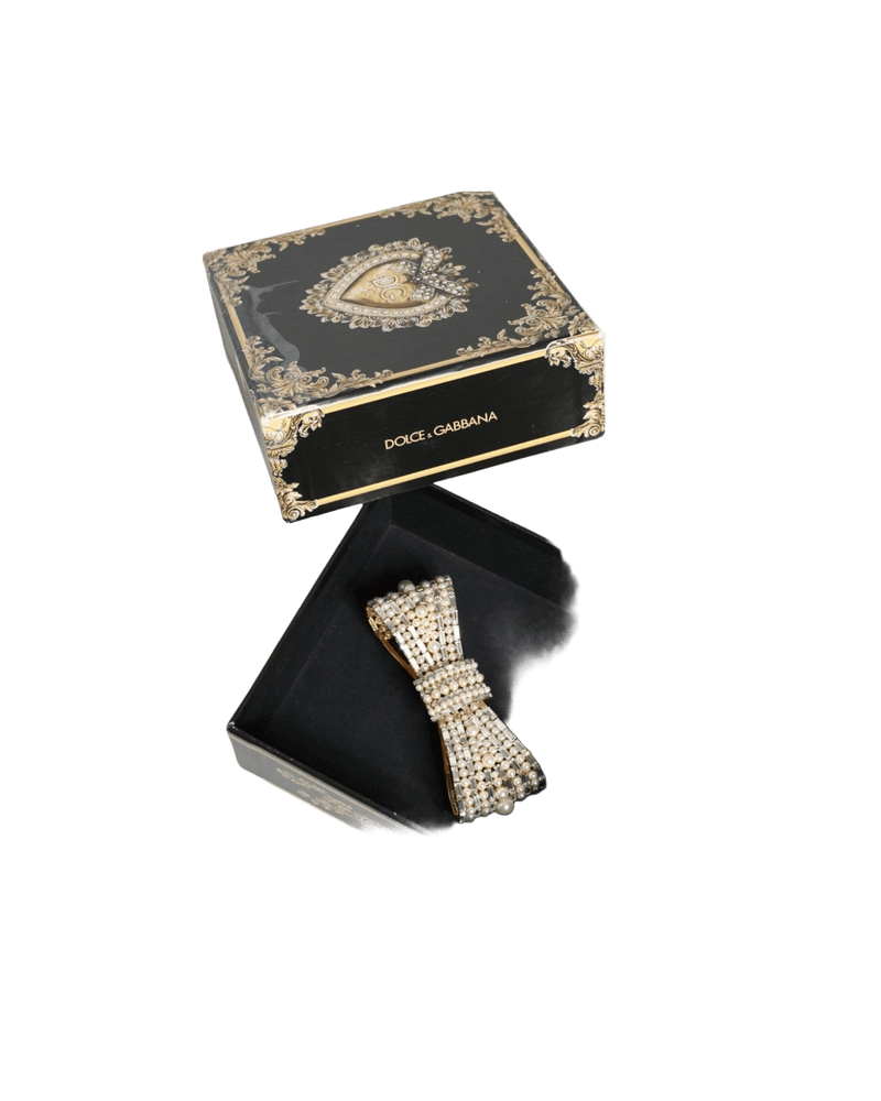 Dolce & Gold Gabbana Tone Brass Bow Crystal Fauxpearl Embellished Brooch Glam Steals