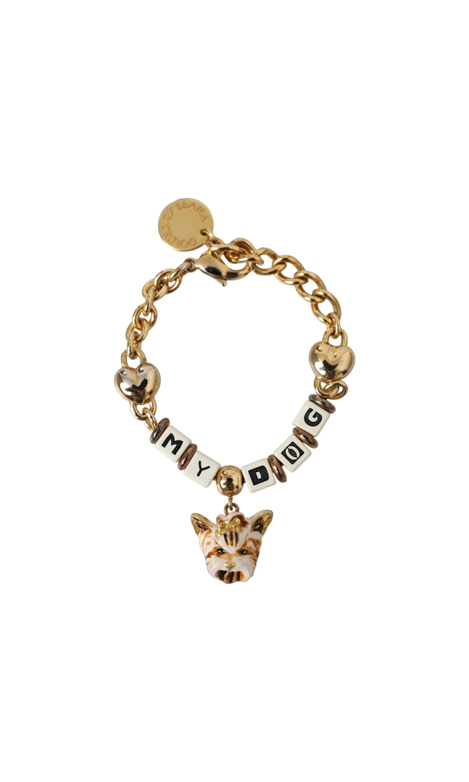 Dolce & Gabbana Tone Brass Chain My Dog Heart Gold Bracelet Glam Steals
