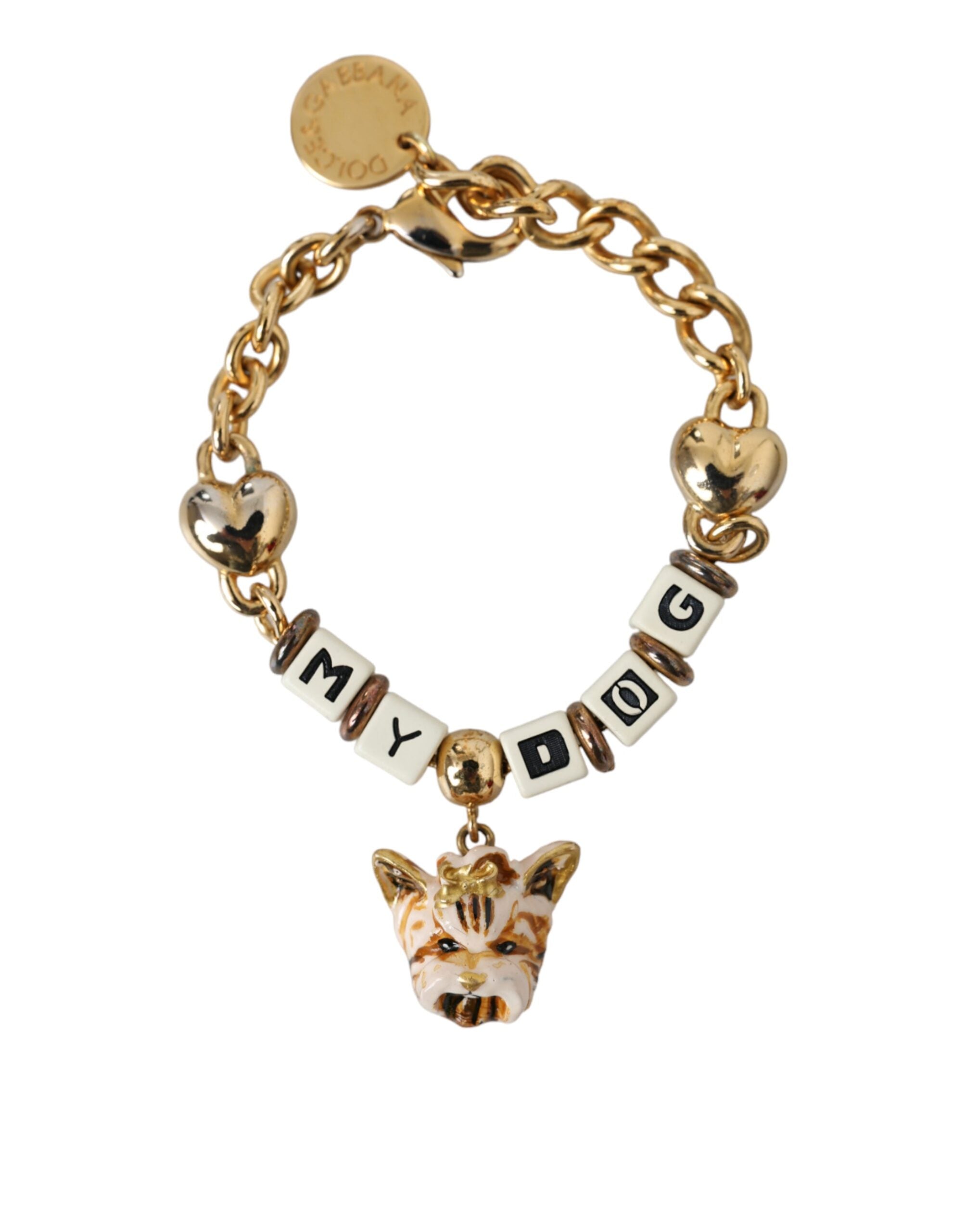 Dolce & Gabbana Tone Brass Chain My Dog Heart Gold Bracelet Glam Steals